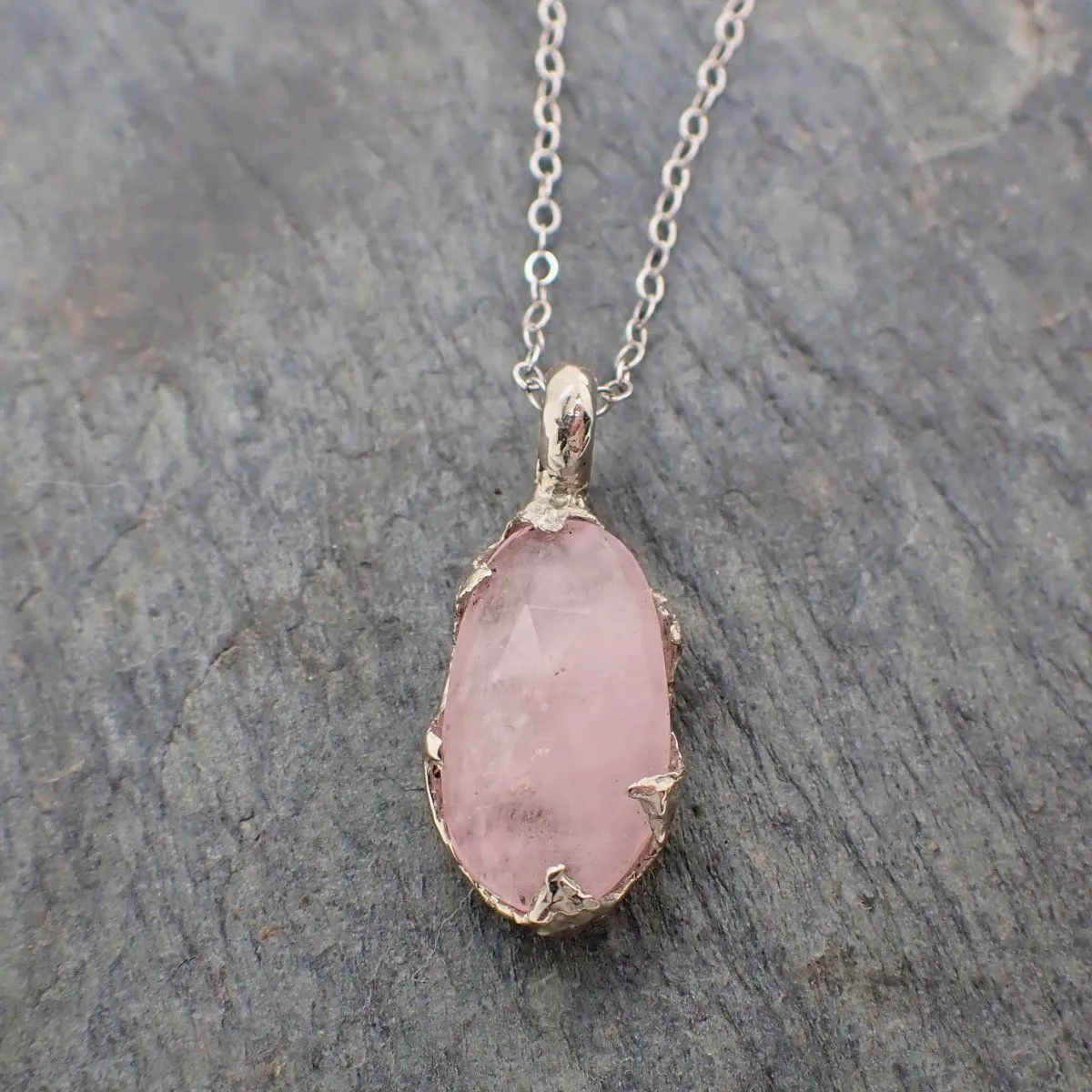 Fancy cut Morganite 14k white gold Pendant pink Gemstone Necklace 2234