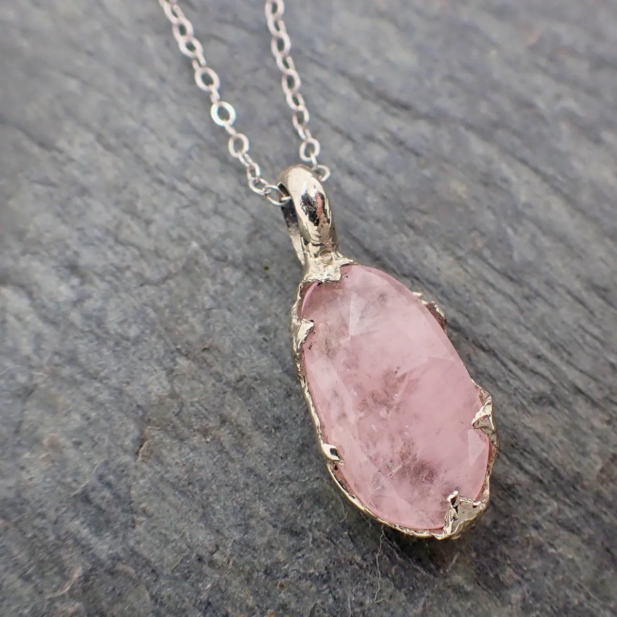 Fancy cut Morganite 14k white gold Pendant pink Gemstone Necklace 2234