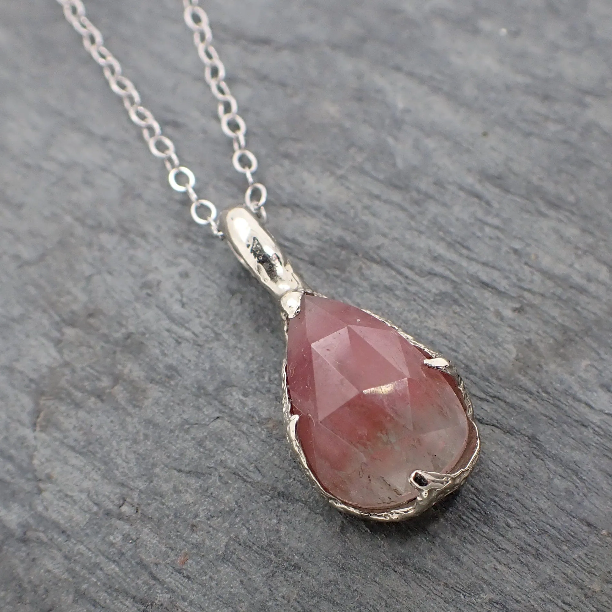Fancy cut pink Tourmaline 14k White gold Pendant Gemstone Necklace gemstone Jewelry byAngeline 2241