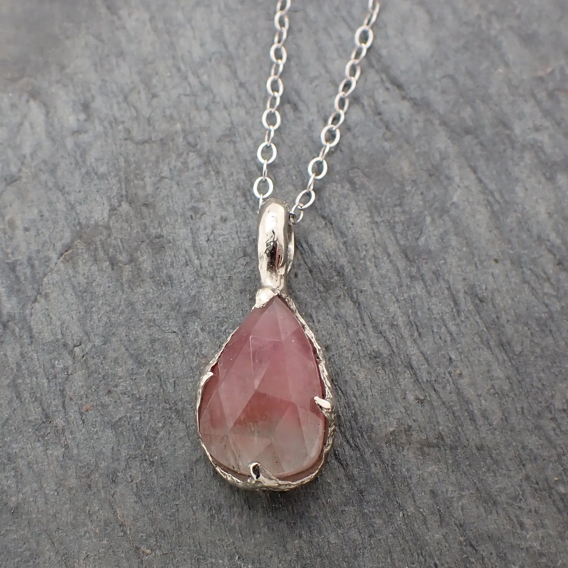 Fancy cut pink Tourmaline 14k White gold Pendant Gemstone Necklace gemstone Jewelry byAngeline 2241