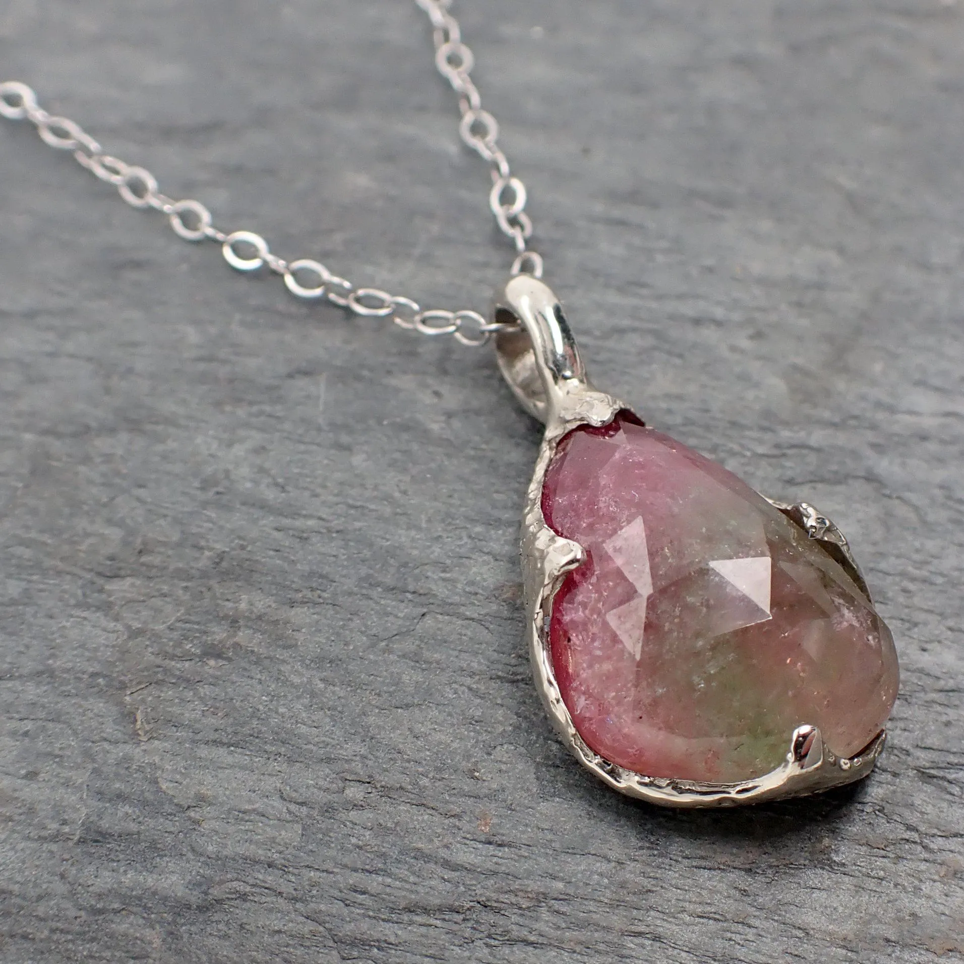 Fancy cut pink Tourmaline 14k White gold Pendant Gemstone Necklace gemstone Jewelry byAngeline 2241
