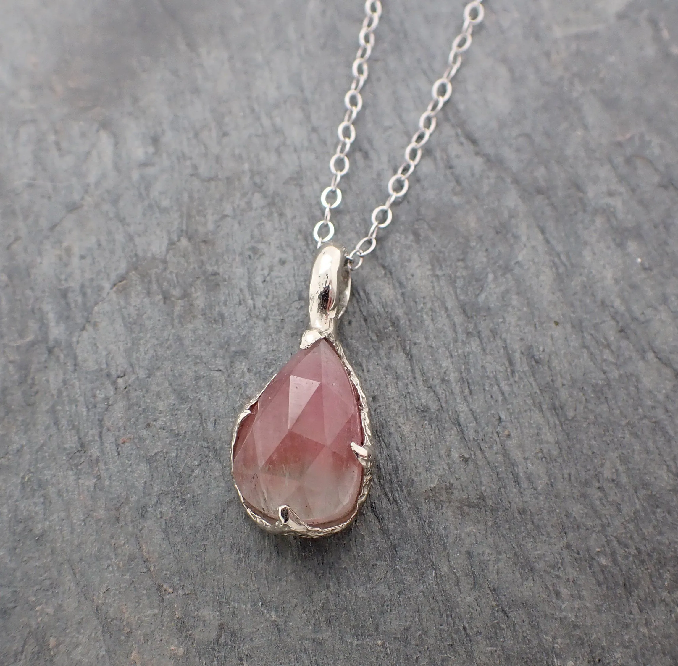 Fancy cut pink Tourmaline 14k White gold Pendant Gemstone Necklace gemstone Jewelry byAngeline 2241