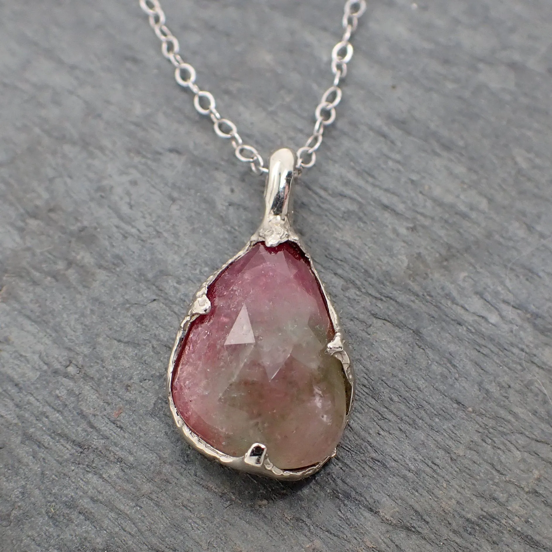Fancy cut pink Tourmaline 14k White gold Pendant Gemstone Necklace gemstone Jewelry byAngeline 2241