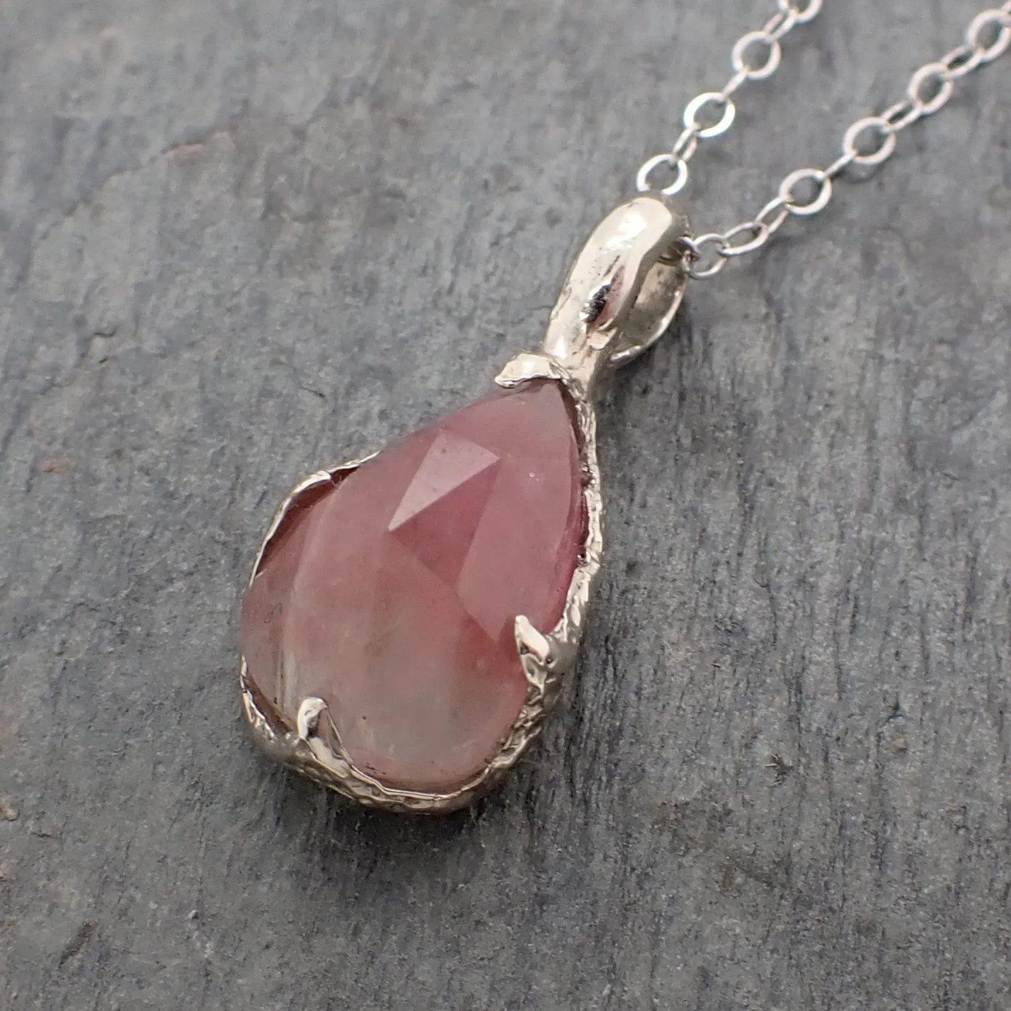 Fancy cut pink Tourmaline 14k White gold Pendant Gemstone Necklace gemstone Jewelry byAngeline 2241