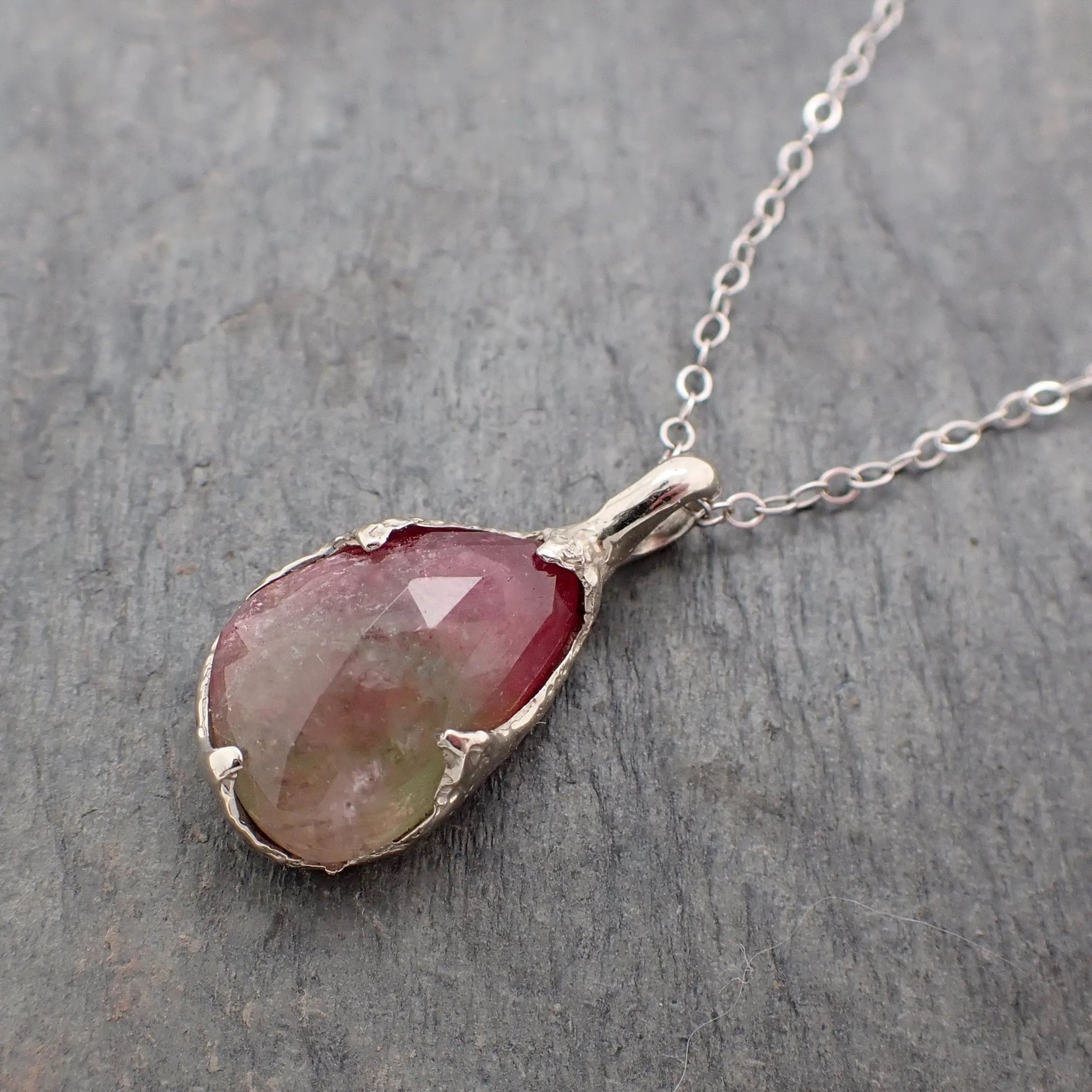 Fancy cut pink Tourmaline 14k White gold Pendant Gemstone Necklace gemstone Jewelry byAngeline 2241