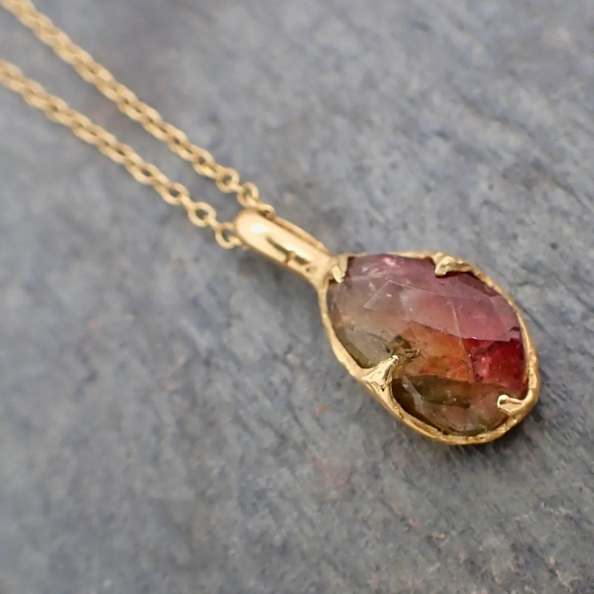 fancy cut watermelon tourmaline 14k yellow gold pendant gemstone necklace gemstone jewelry byangeline 2239 Alternative Engagement