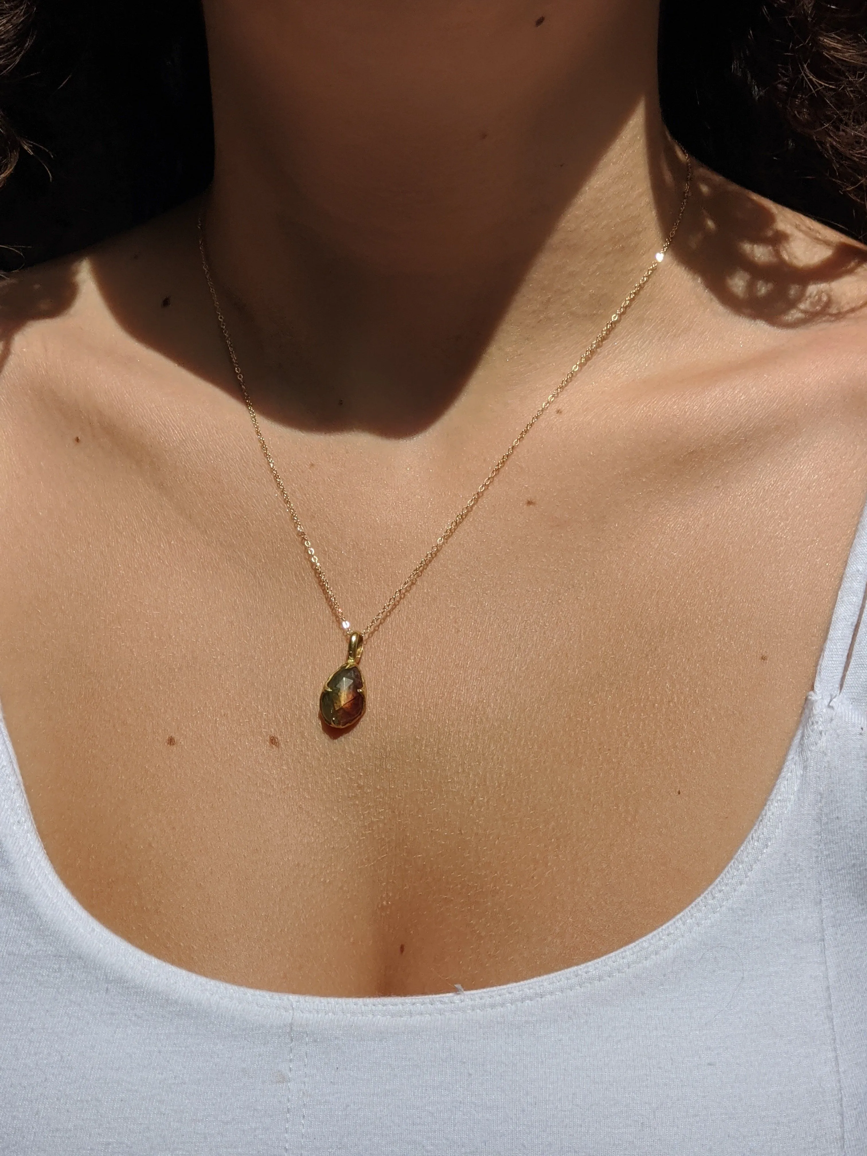 fancy cut watermelon tourmaline 14k yellow gold pendant gemstone necklace gemstone jewelry byangeline 2239 Alternative Engagement