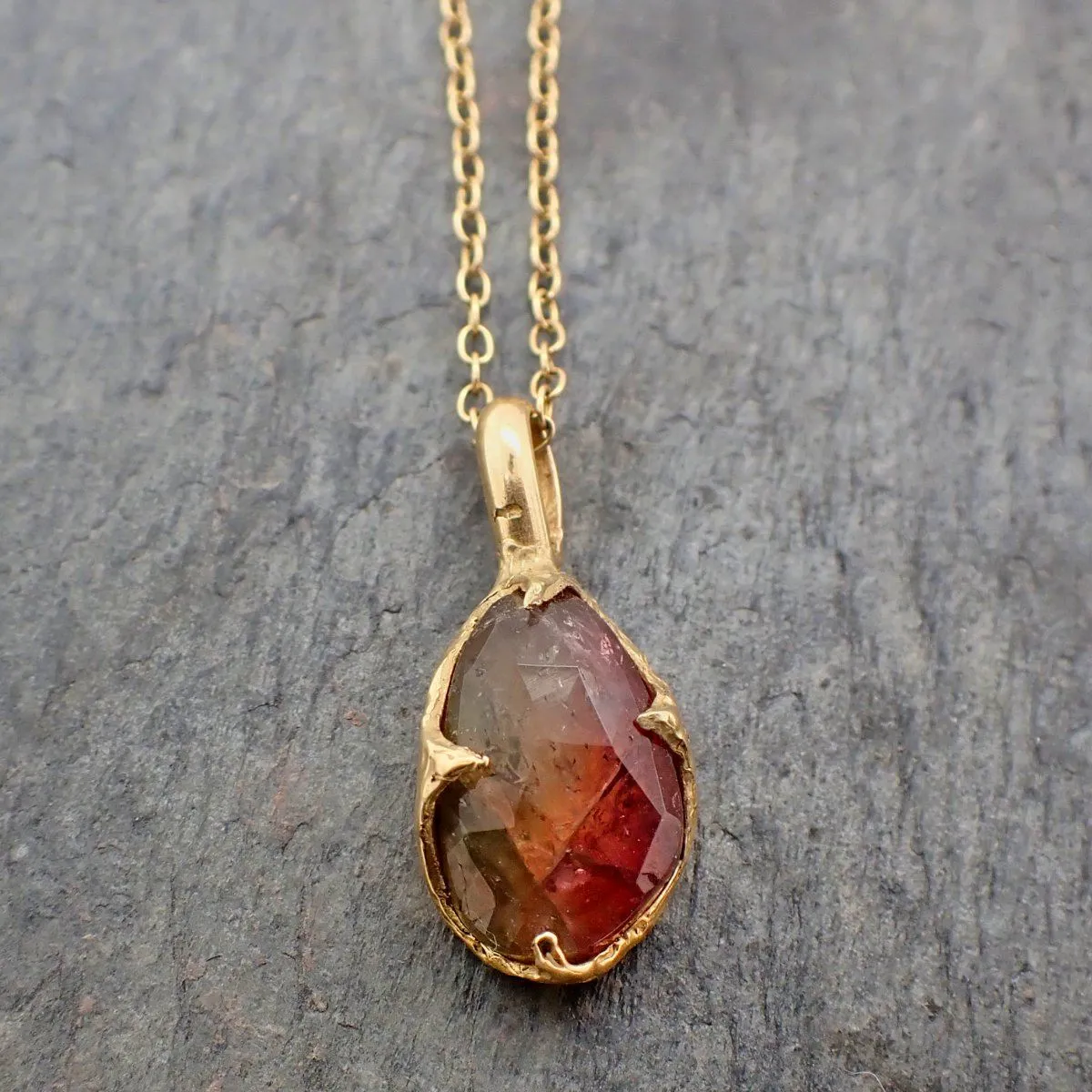 fancy cut watermelon tourmaline 14k yellow gold pendant gemstone necklace gemstone jewelry byangeline 2239 Alternative Engagement