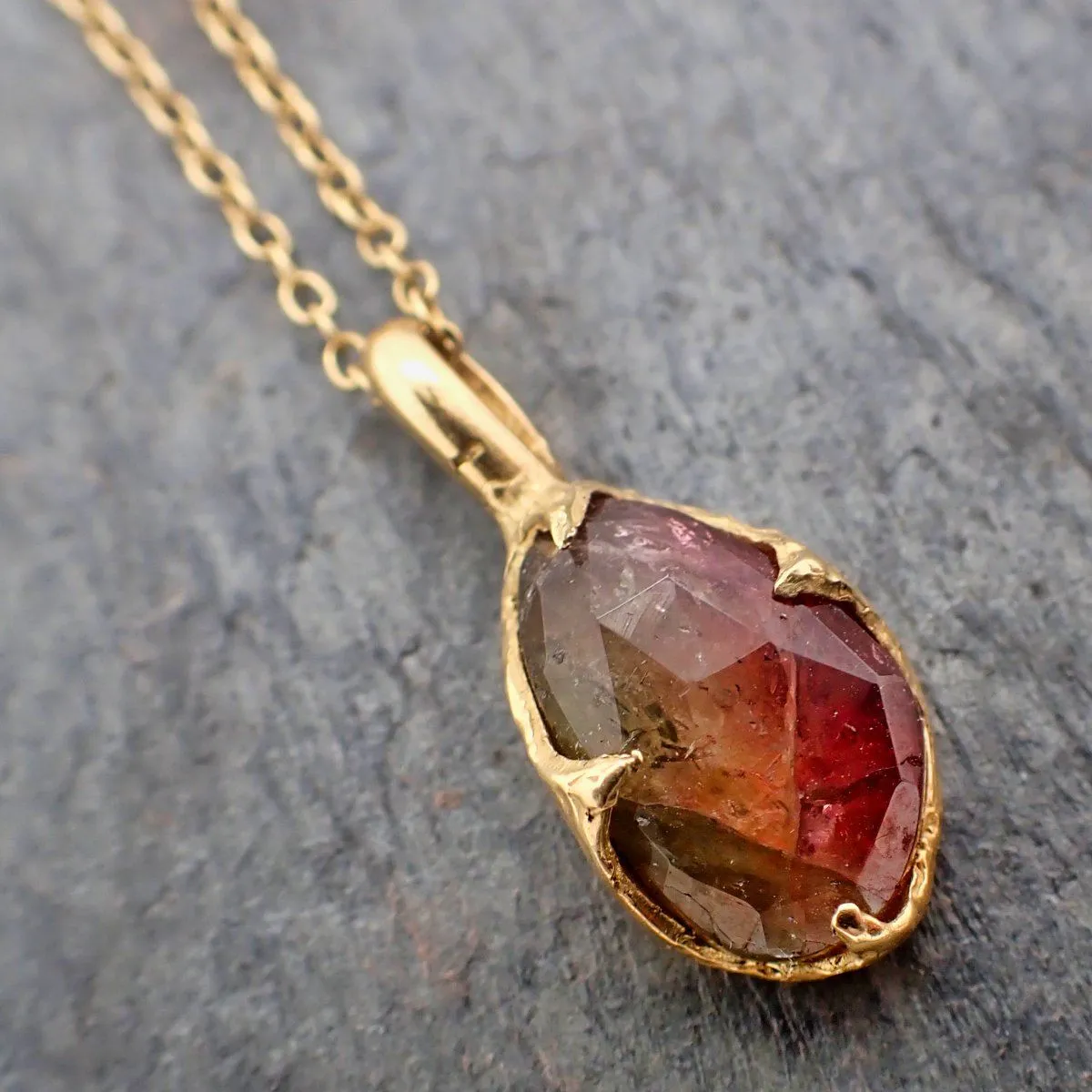 fancy cut watermelon tourmaline 14k yellow gold pendant gemstone necklace gemstone jewelry byangeline 2239 Alternative Engagement