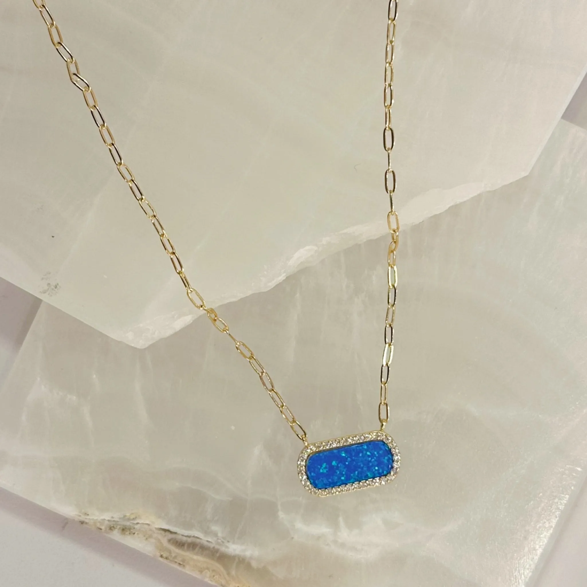 FIRE BLUE OPAL BAR necklace