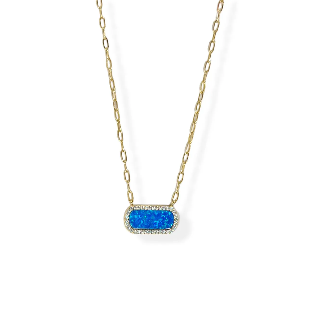FIRE BLUE OPAL BAR necklace