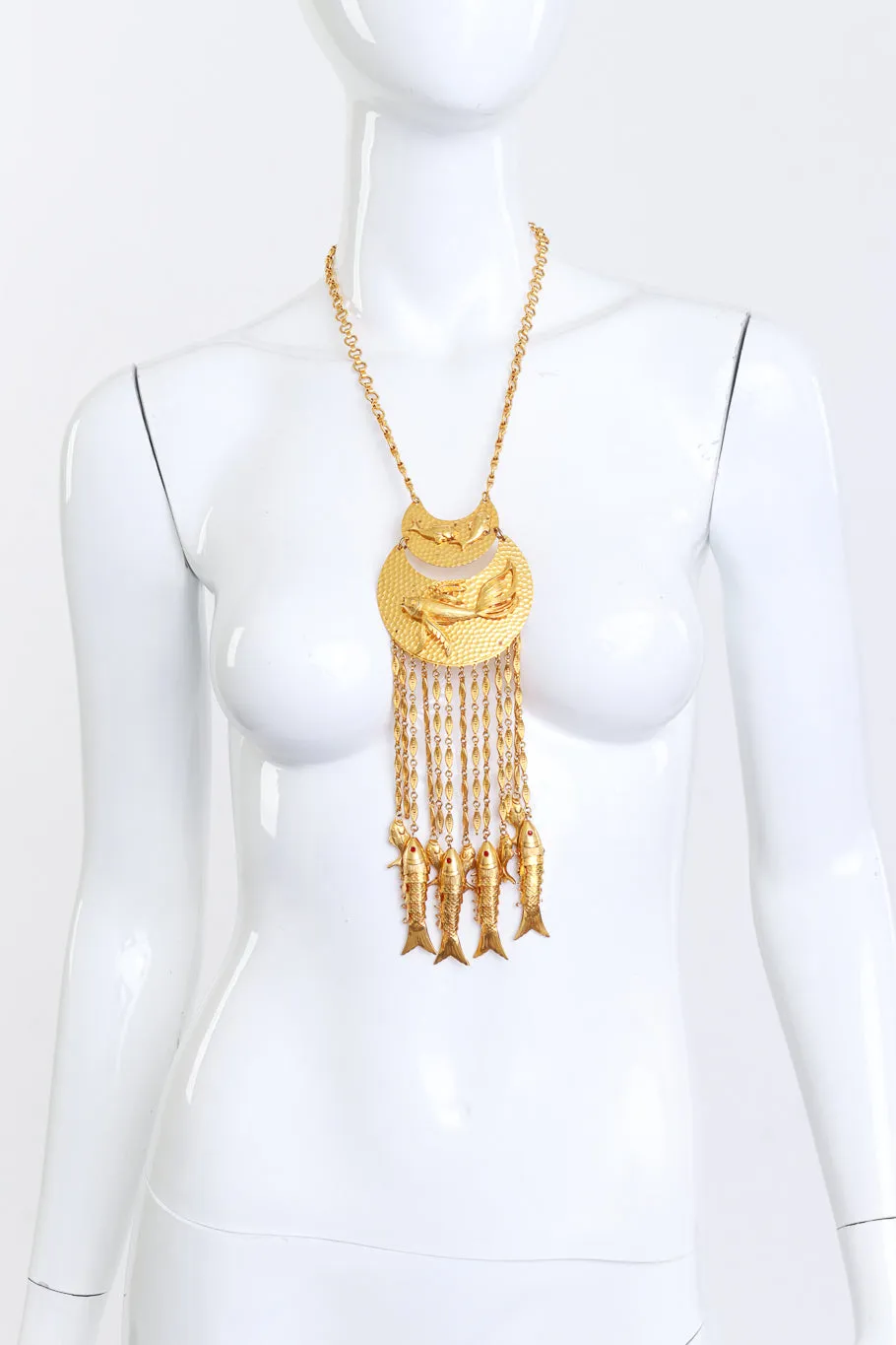 Fish Pendant & Charms Waterfall Necklace