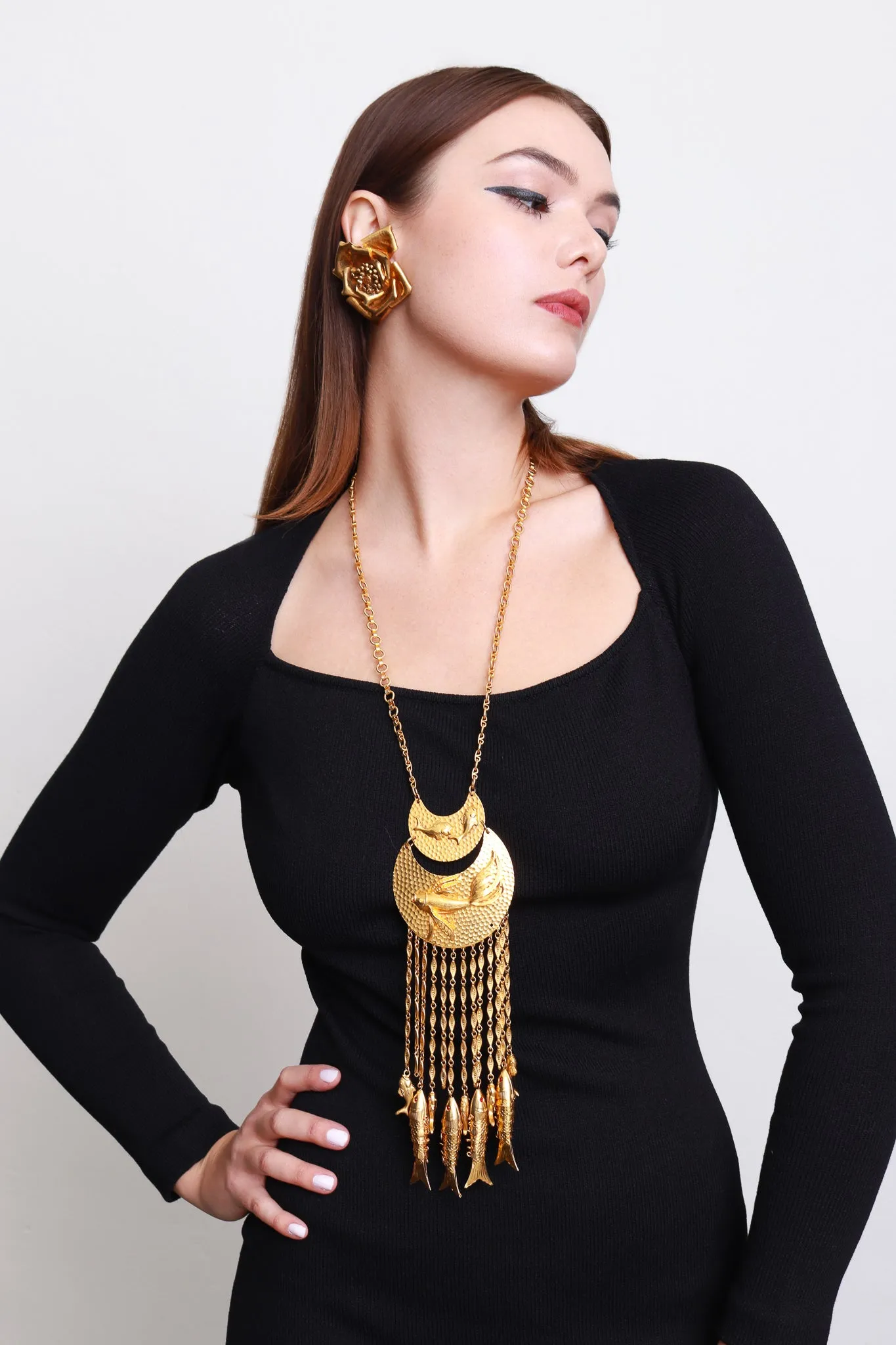 Fish Pendant & Charms Waterfall Necklace