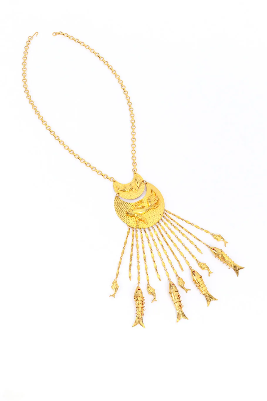 Fish Pendant & Charms Waterfall Necklace