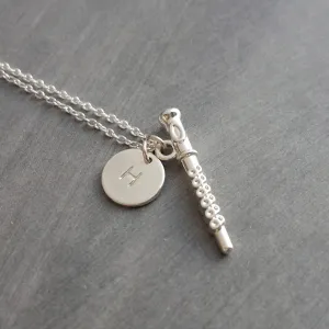 Flute Necklace, silver necklace, initial necklace, personalized necklace, flute charm necklace, piccolo pendant, flautist necklace orchestra