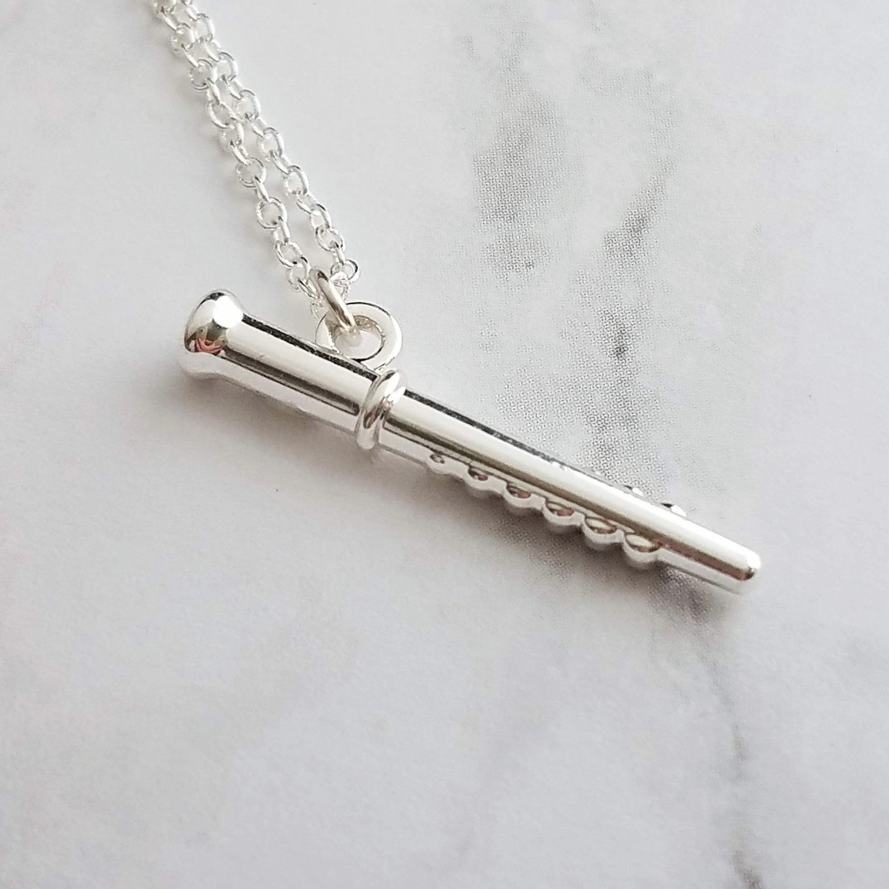 Flute Necklace, silver necklace, initial necklace, personalized necklace, flute charm necklace, piccolo pendant, flautist necklace orchestra