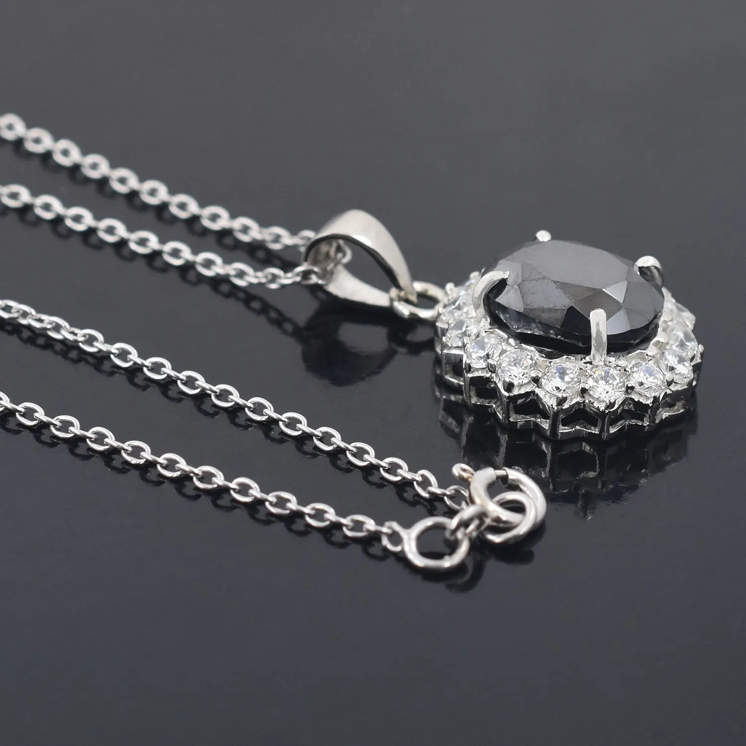 For Ideal Gift 4.50 Carat Oval Shaped Black Diamond Solitaire Pendant, 925 Silver, Excellent Cut & Luster