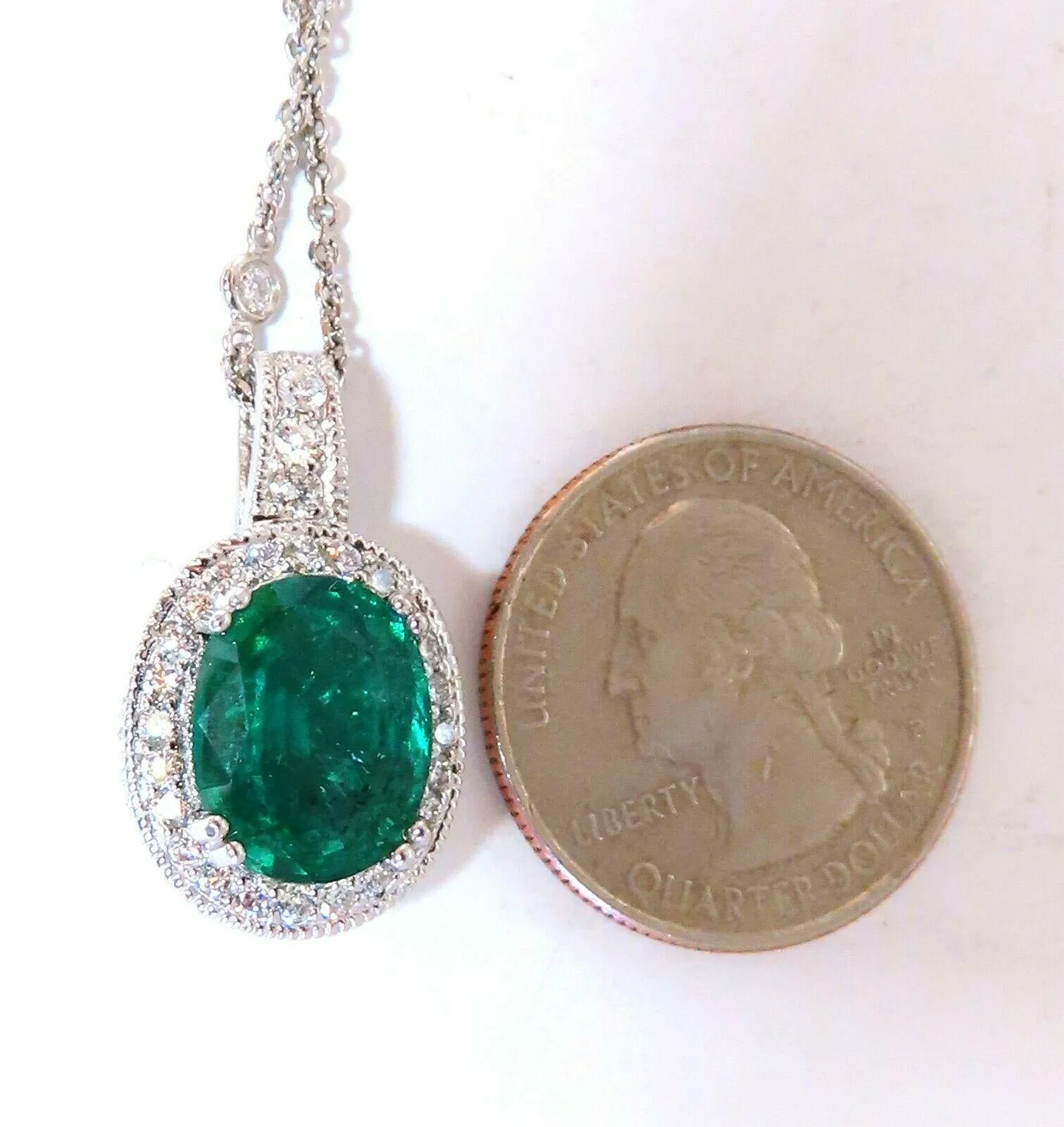 GIA Certified 4.63ct Natural Emerald Diamonds Necklace 14kt gold 11253