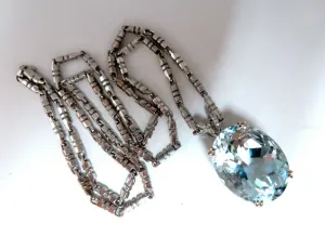 GIA Certified Natural 42.02ct Blue Aquamarine Diamonds Necklace 14Kt