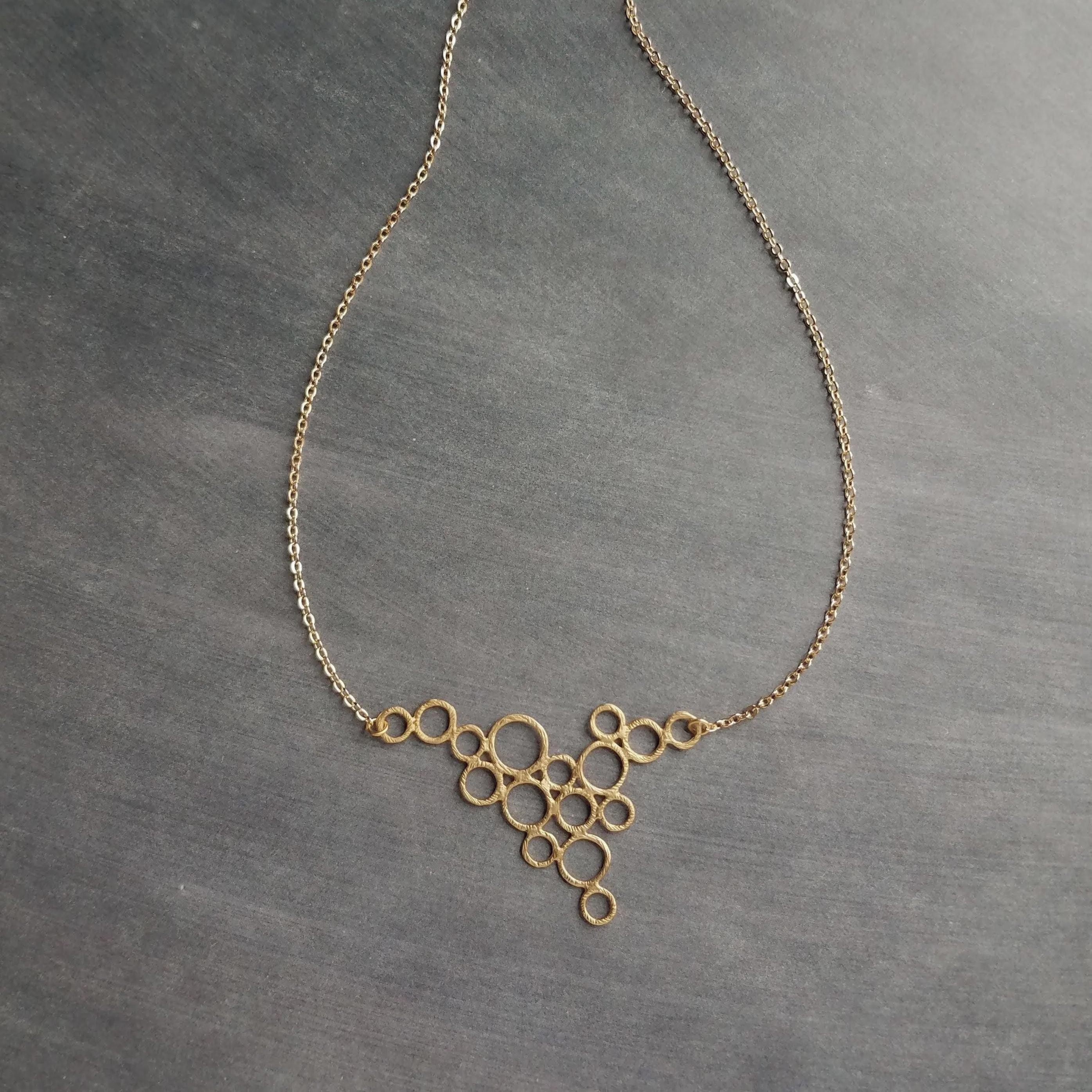 Gold Circles Necklace, gold bubbles necklace, bubble pendant, gold circles pendant connected circles necklace delicate gold chain matte gold