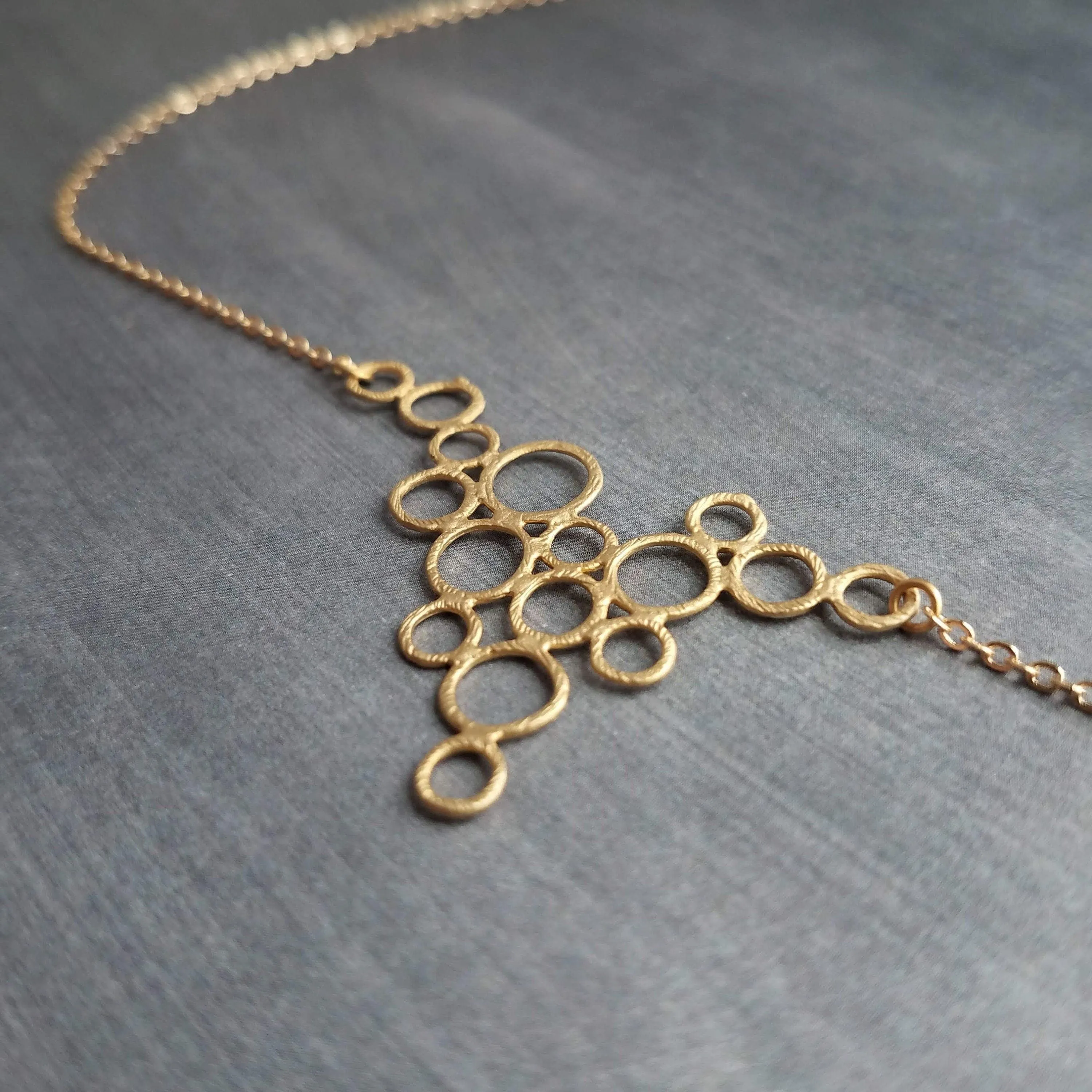 Gold Circles Necklace, gold bubbles necklace, bubble pendant, gold circles pendant connected circles necklace delicate gold chain matte gold