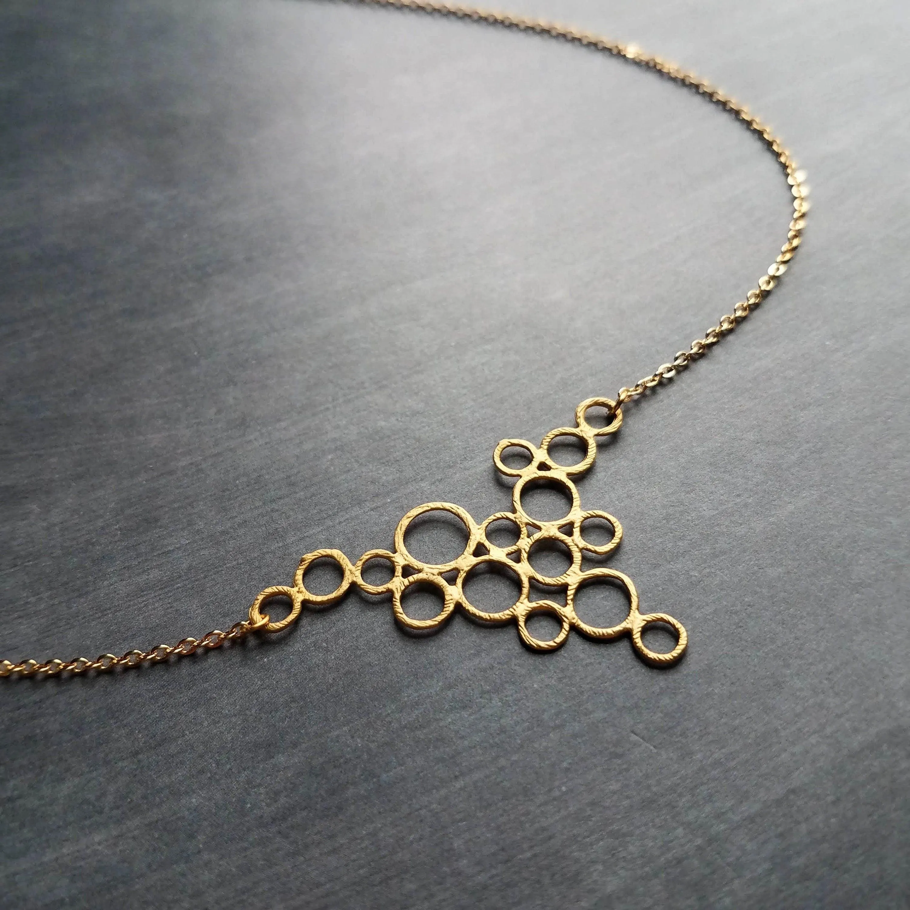 Gold Circles Necklace, gold bubbles necklace, bubble pendant, gold circles pendant connected circles necklace delicate gold chain matte gold