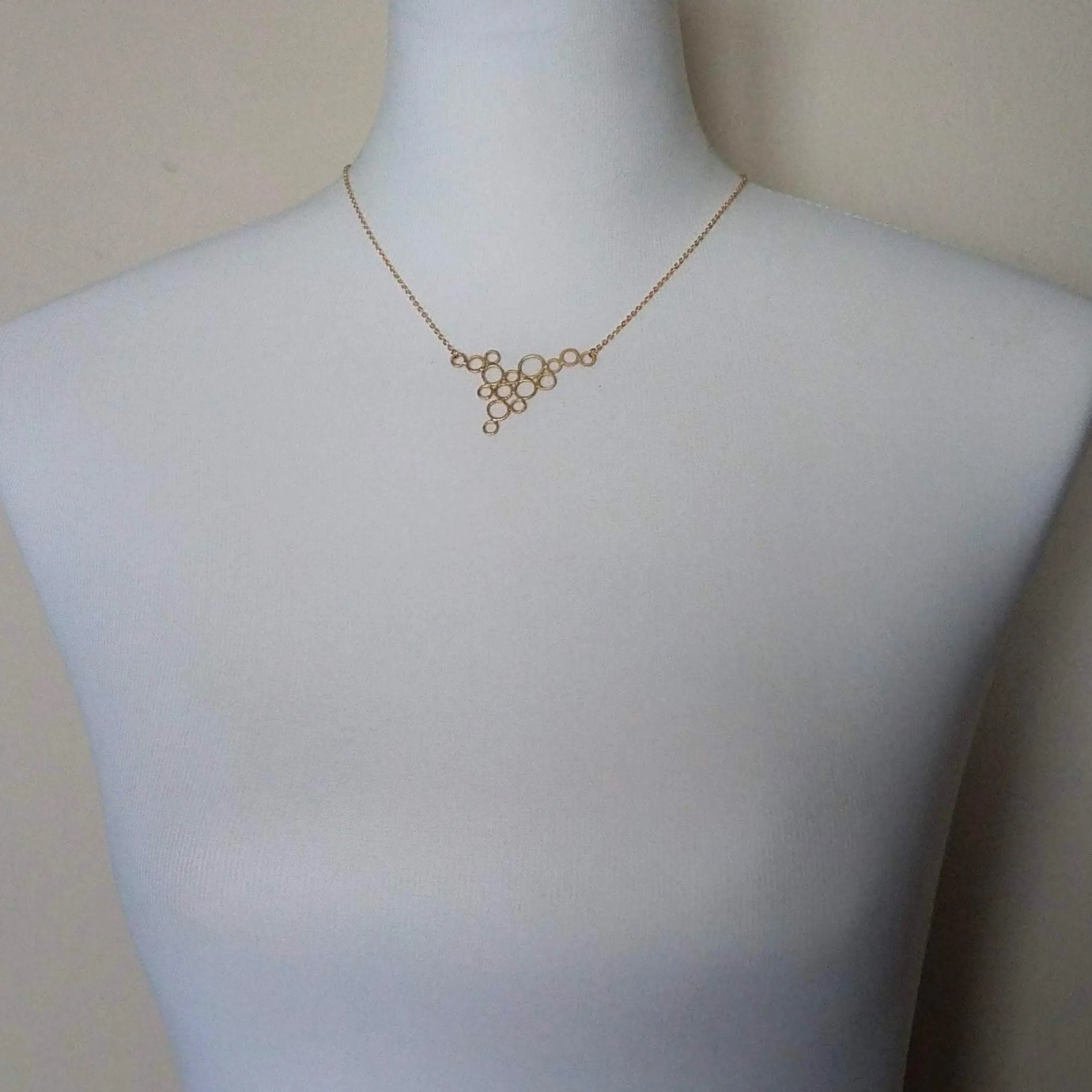 Gold Circles Necklace, gold bubbles necklace, bubble pendant, gold circles pendant connected circles necklace delicate gold chain matte gold