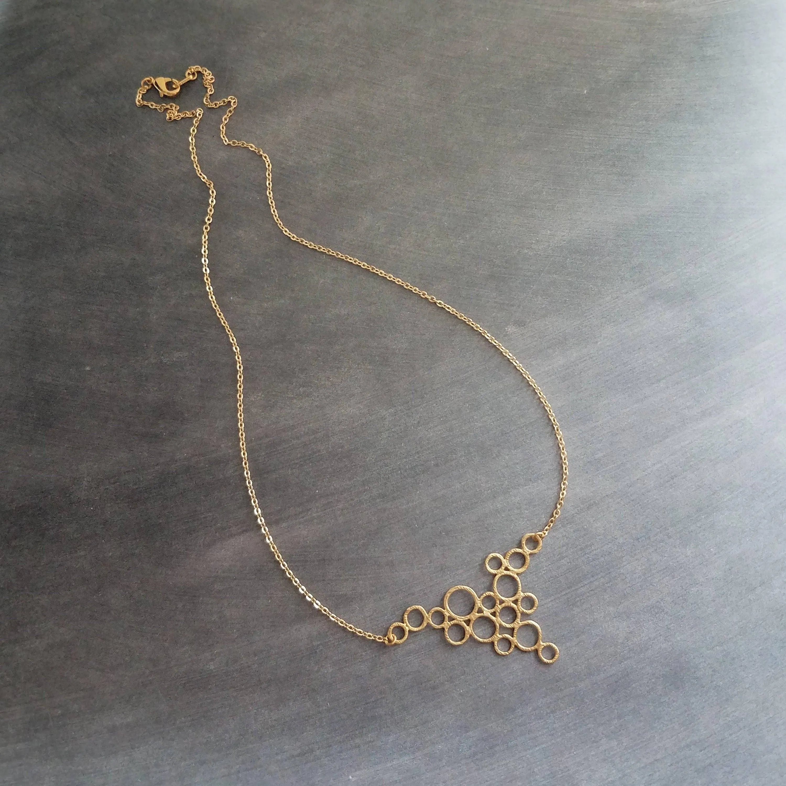 Gold Circles Necklace, gold bubbles necklace, bubble pendant, gold circles pendant connected circles necklace delicate gold chain matte gold