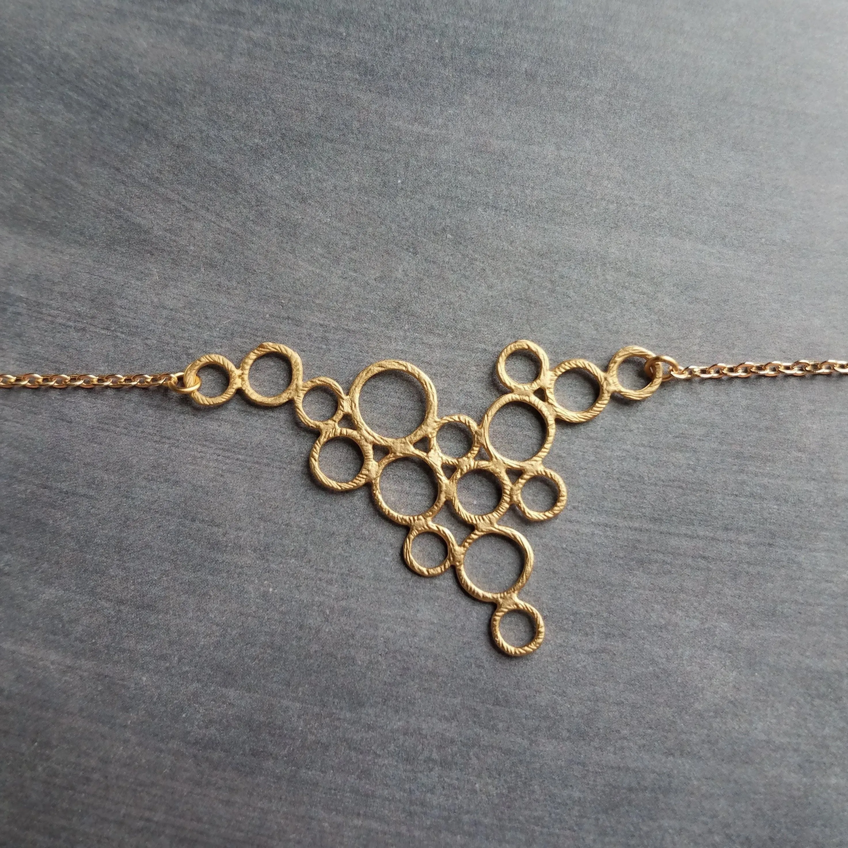 Gold Circles Necklace, gold bubbles necklace, bubble pendant, gold circles pendant connected circles necklace delicate gold chain matte gold