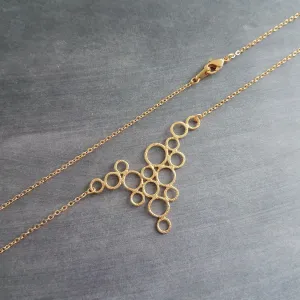 Gold Circles Necklace, gold bubbles necklace, bubble pendant, gold circles pendant connected circles necklace delicate gold chain matte gold