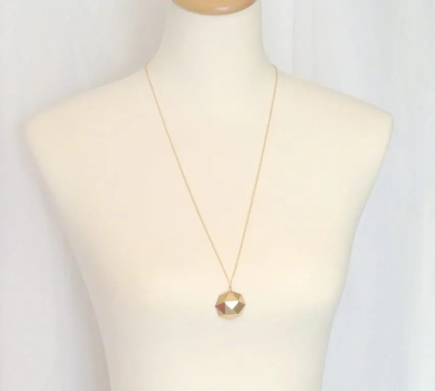 Gold Geometric Necklace, gold dome pendant, polyhedron necklace, triangle dome pendant, half globe necklace, concave necklace, large round