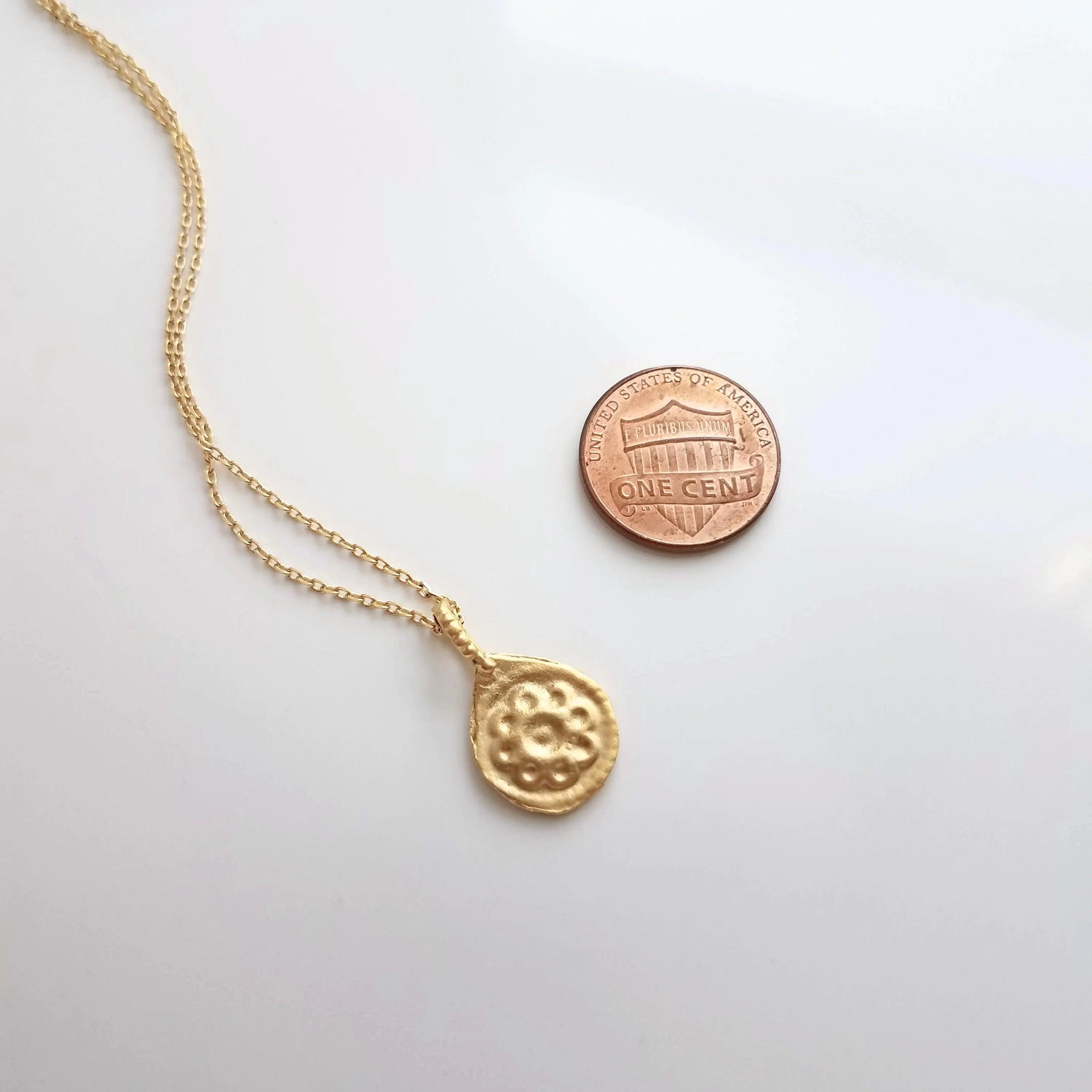 Gold Medallion Necklace, gold floral necklace, medallion pendant, gold medallion charm, simple round pendant, floral medallion, matte gold