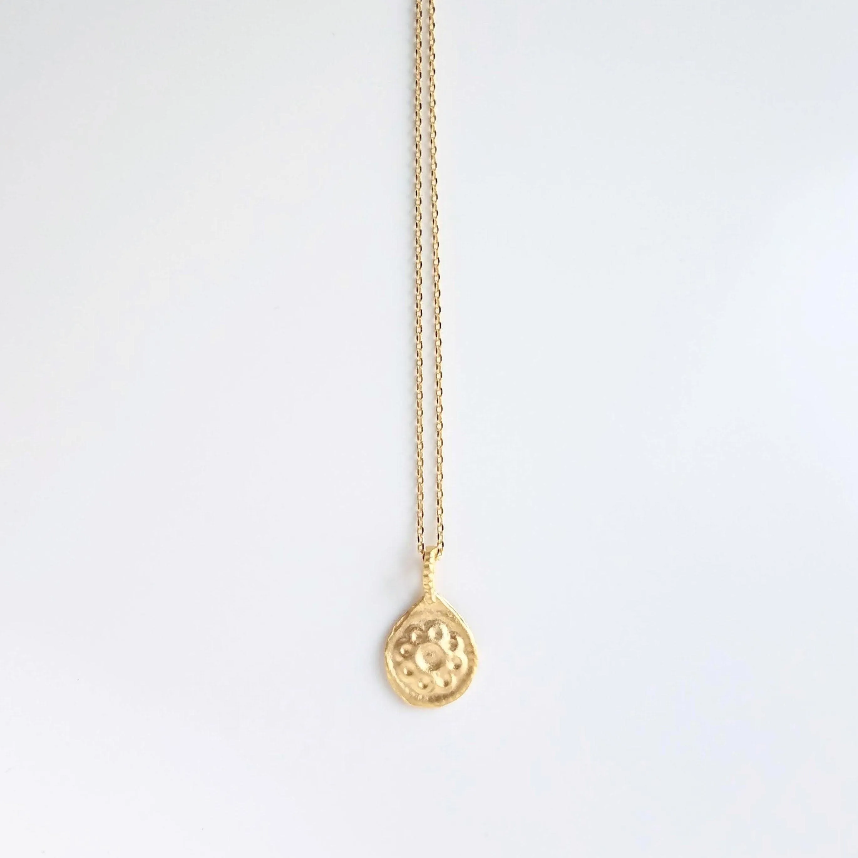 Gold Medallion Necklace, gold floral necklace, medallion pendant, gold medallion charm, simple round pendant, floral medallion, matte gold