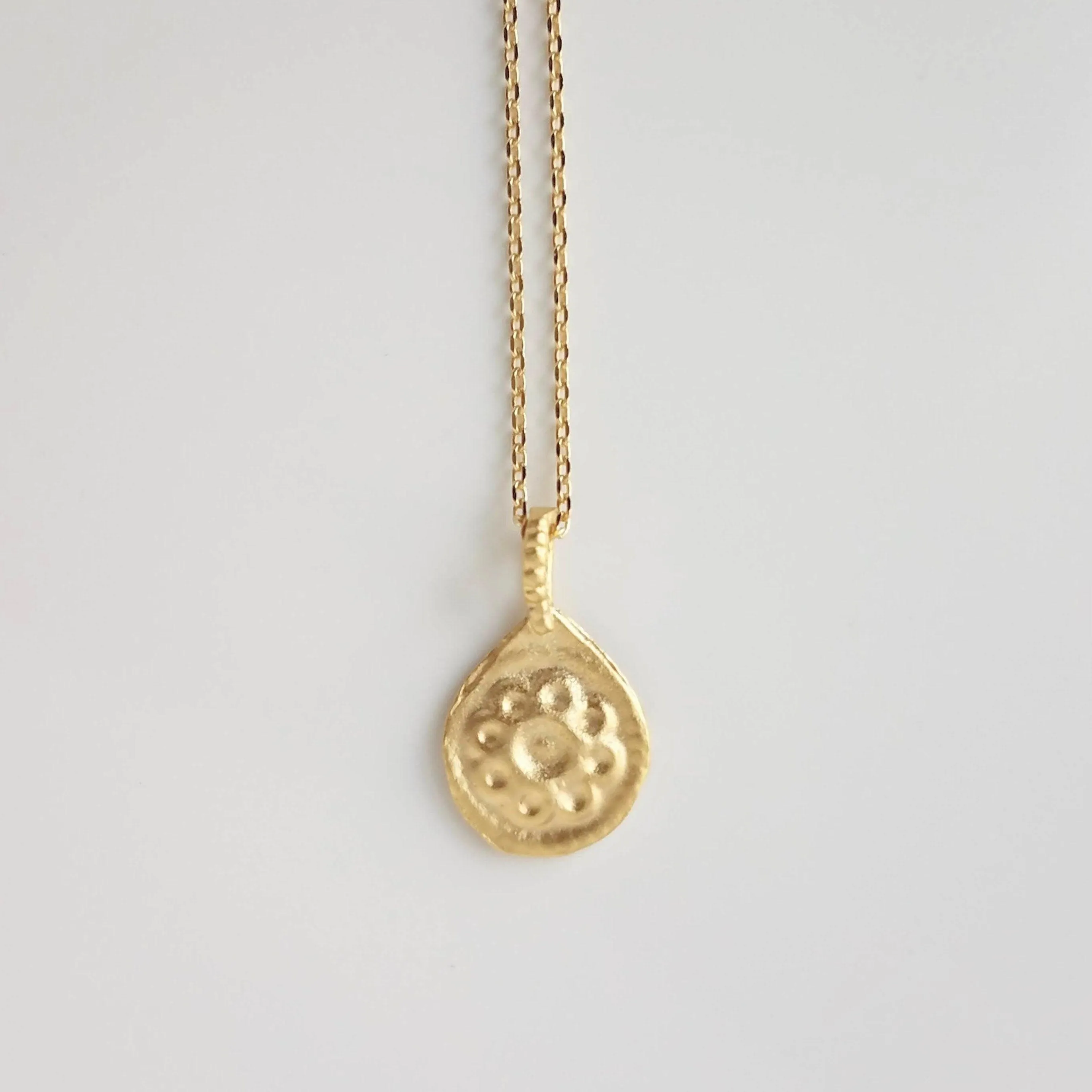 Gold Medallion Necklace, gold floral necklace, medallion pendant, gold medallion charm, simple round pendant, floral medallion, matte gold