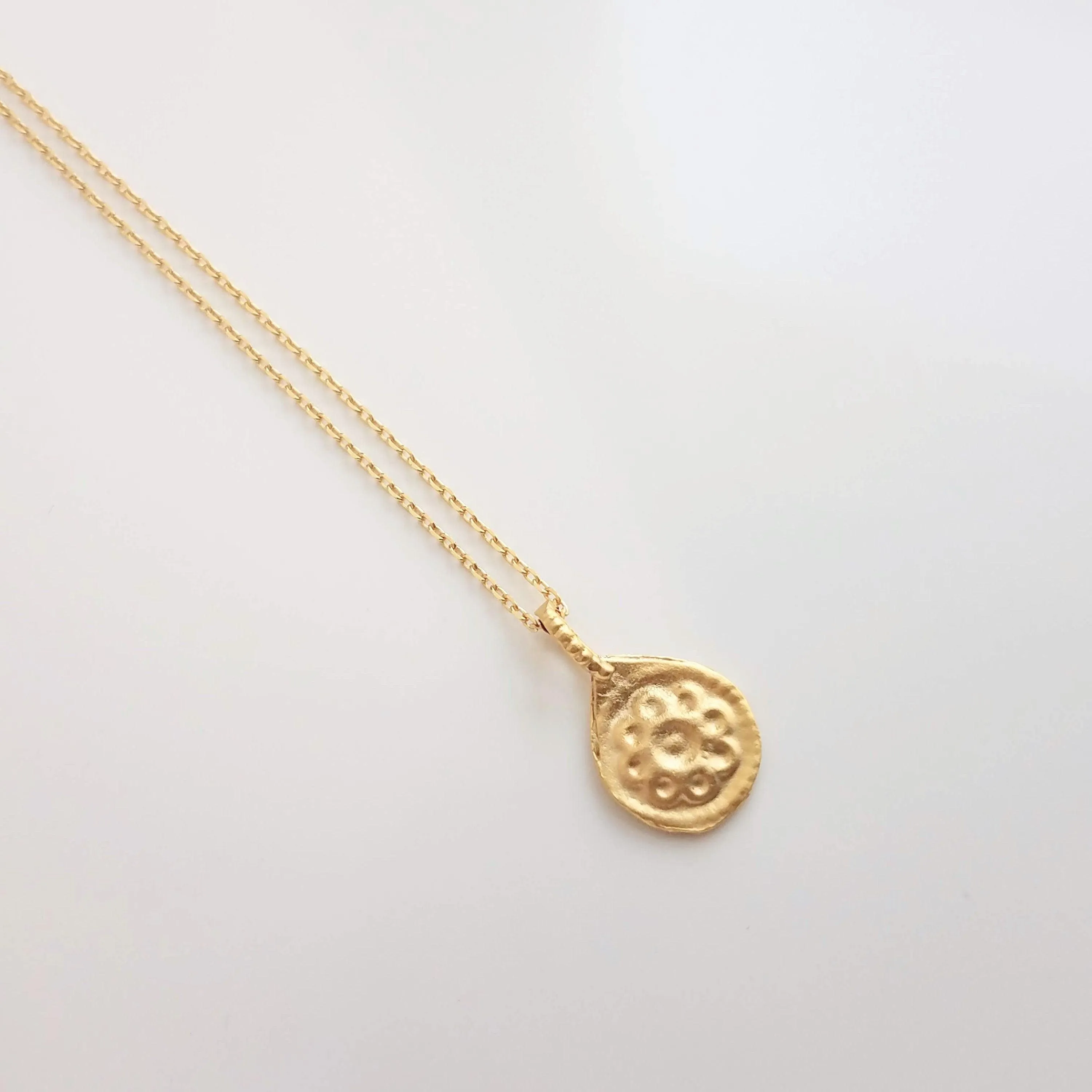 Gold Medallion Necklace, gold floral necklace, medallion pendant, gold medallion charm, simple round pendant, floral medallion, matte gold