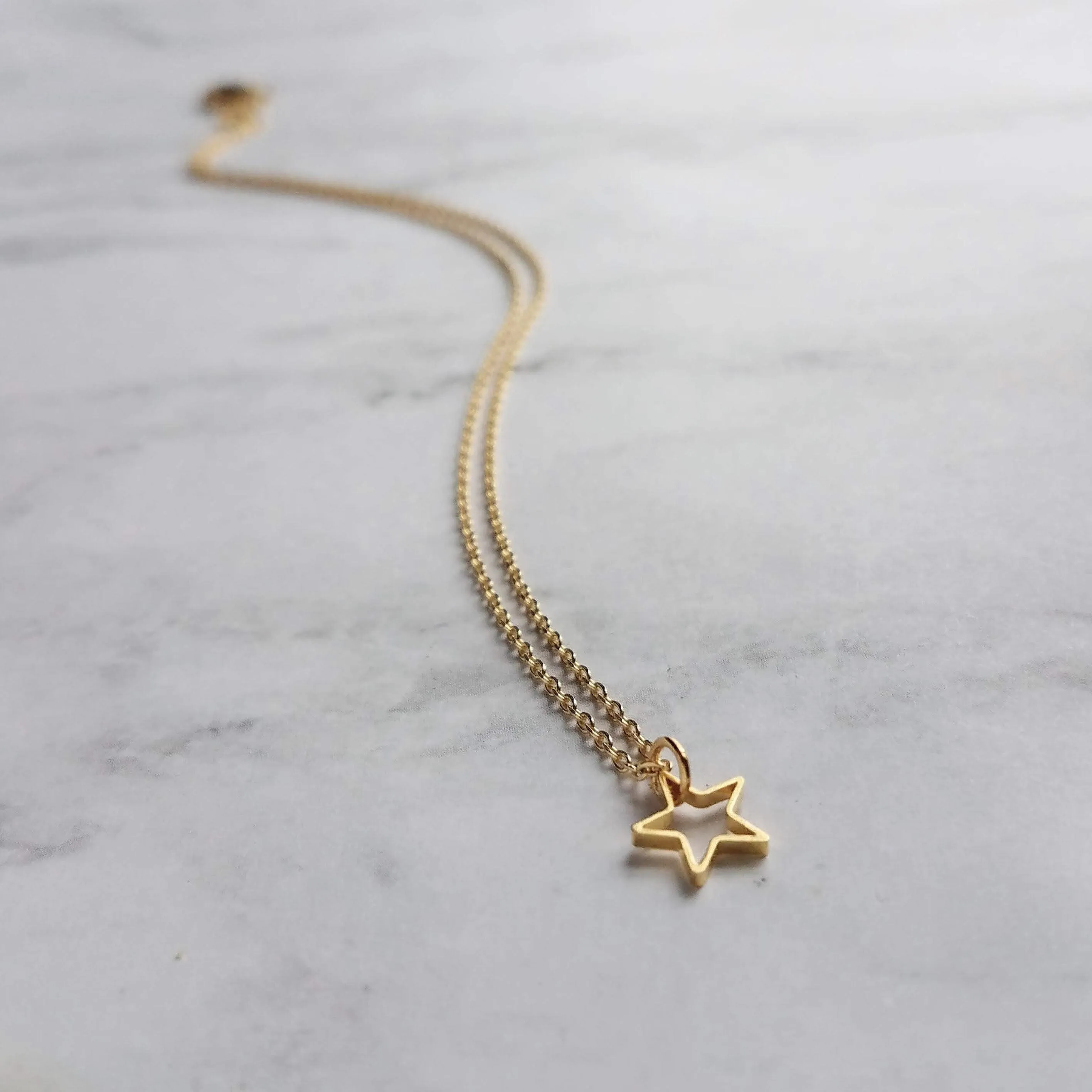 Gold Star Necklace, small star necklace, little star necklace, star outline, open star necklace, star pendant, superstar necklace, golden