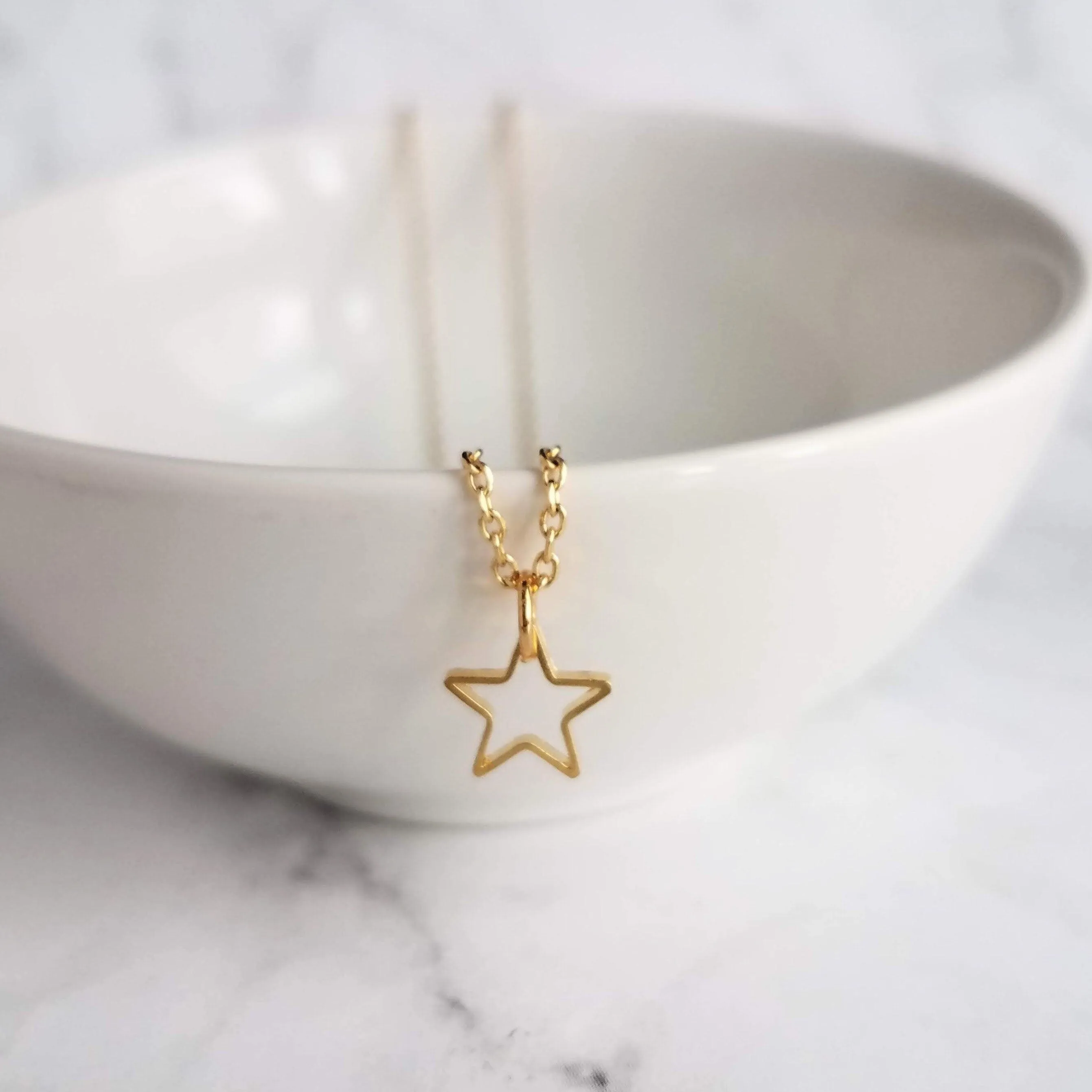 Gold Star Necklace, small star necklace, little star necklace, star outline, open star necklace, star pendant, superstar necklace, golden