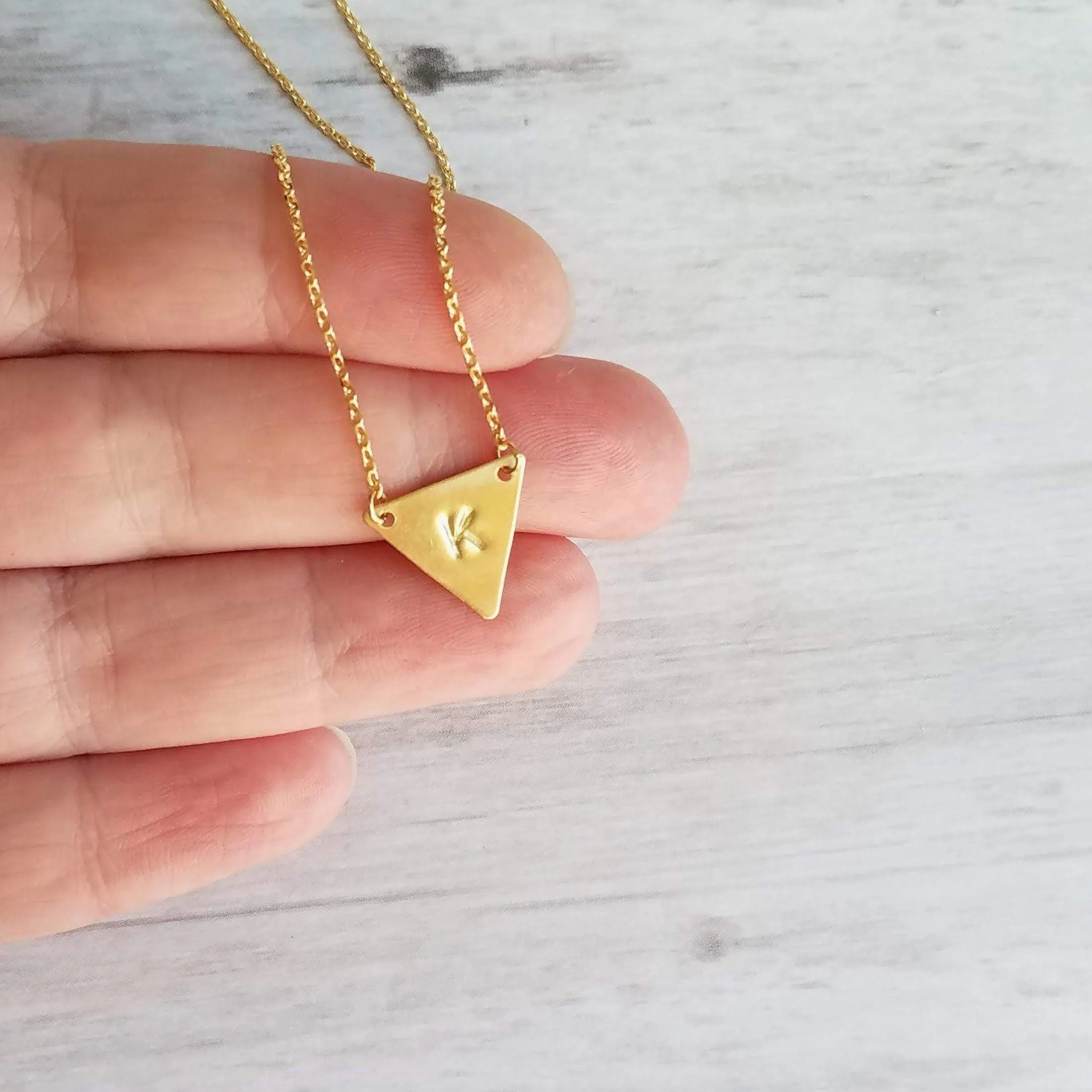 Gold Triangle Necklace, gold initial necklace, personalized necklace, flag necklace, small gold triangle, gold letter pendant delicate chain