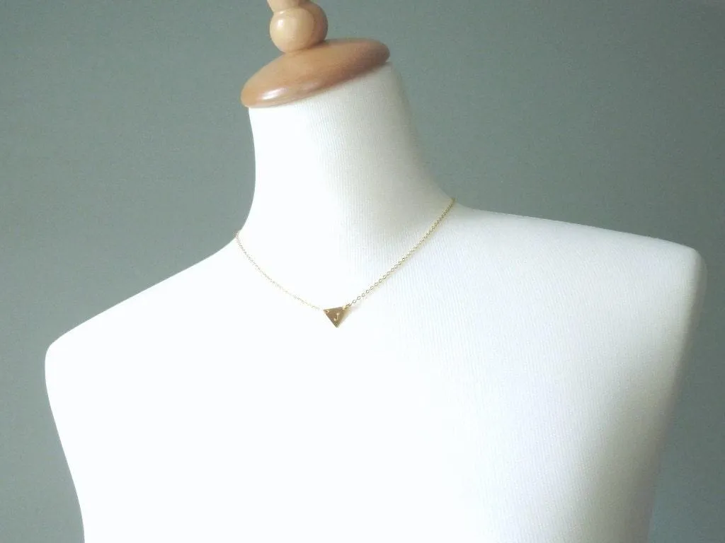 Gold Triangle Necklace, gold initial necklace, personalized necklace, flag necklace, small gold triangle, gold letter pendant delicate chain