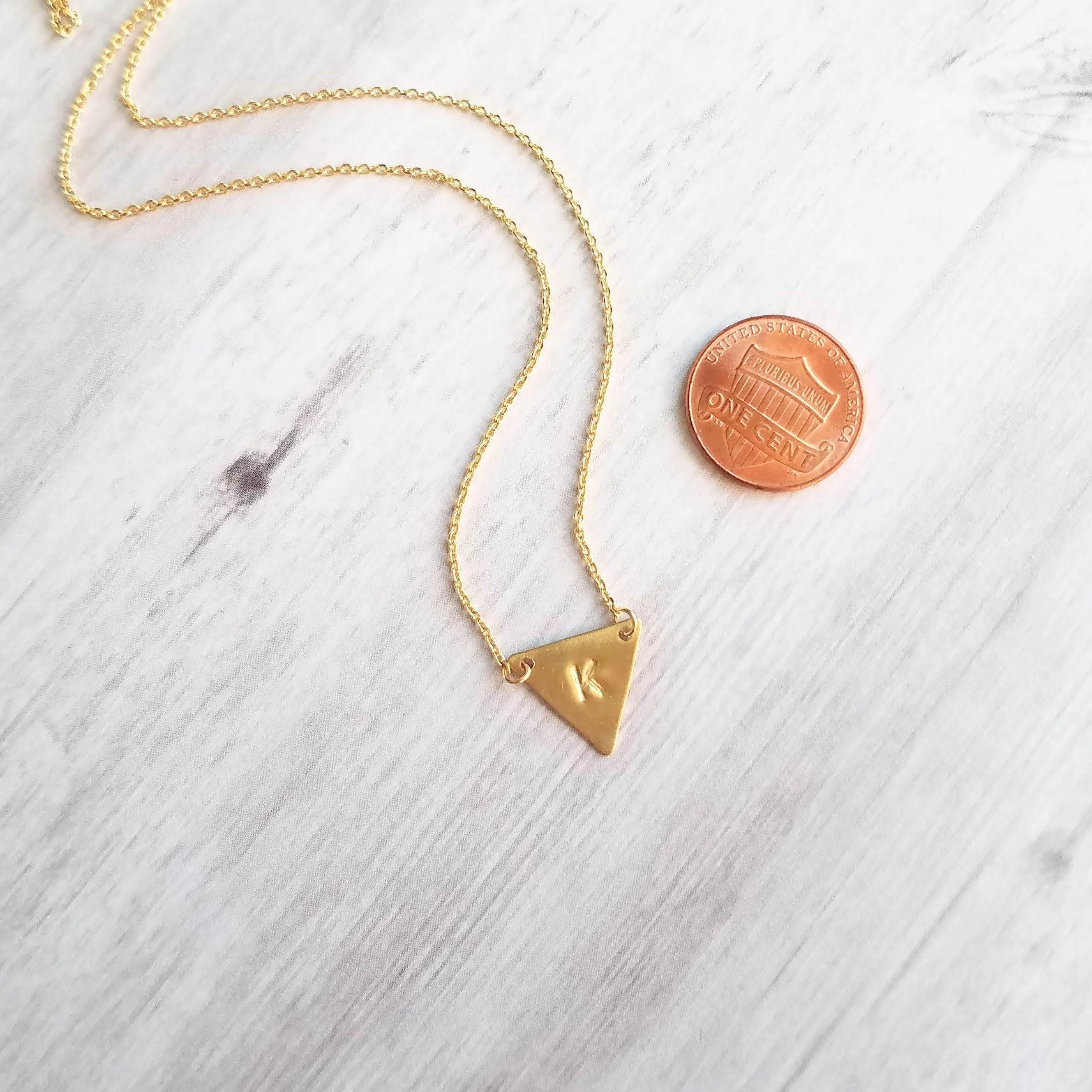 Gold Triangle Necklace, gold initial necklace, personalized necklace, flag necklace, small gold triangle, gold letter pendant delicate chain