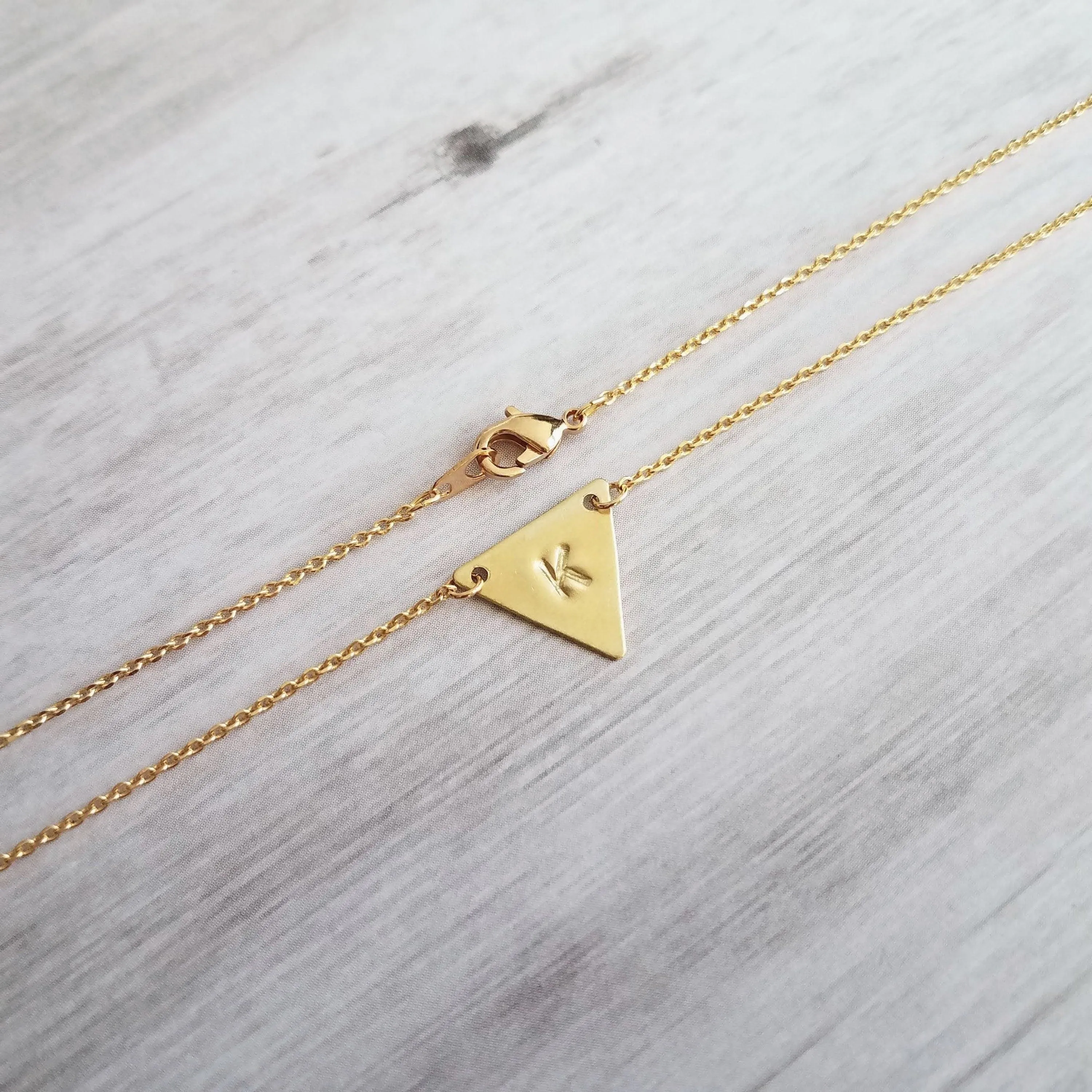 Gold Triangle Necklace, gold initial necklace, personalized necklace, flag necklace, small gold triangle, gold letter pendant delicate chain