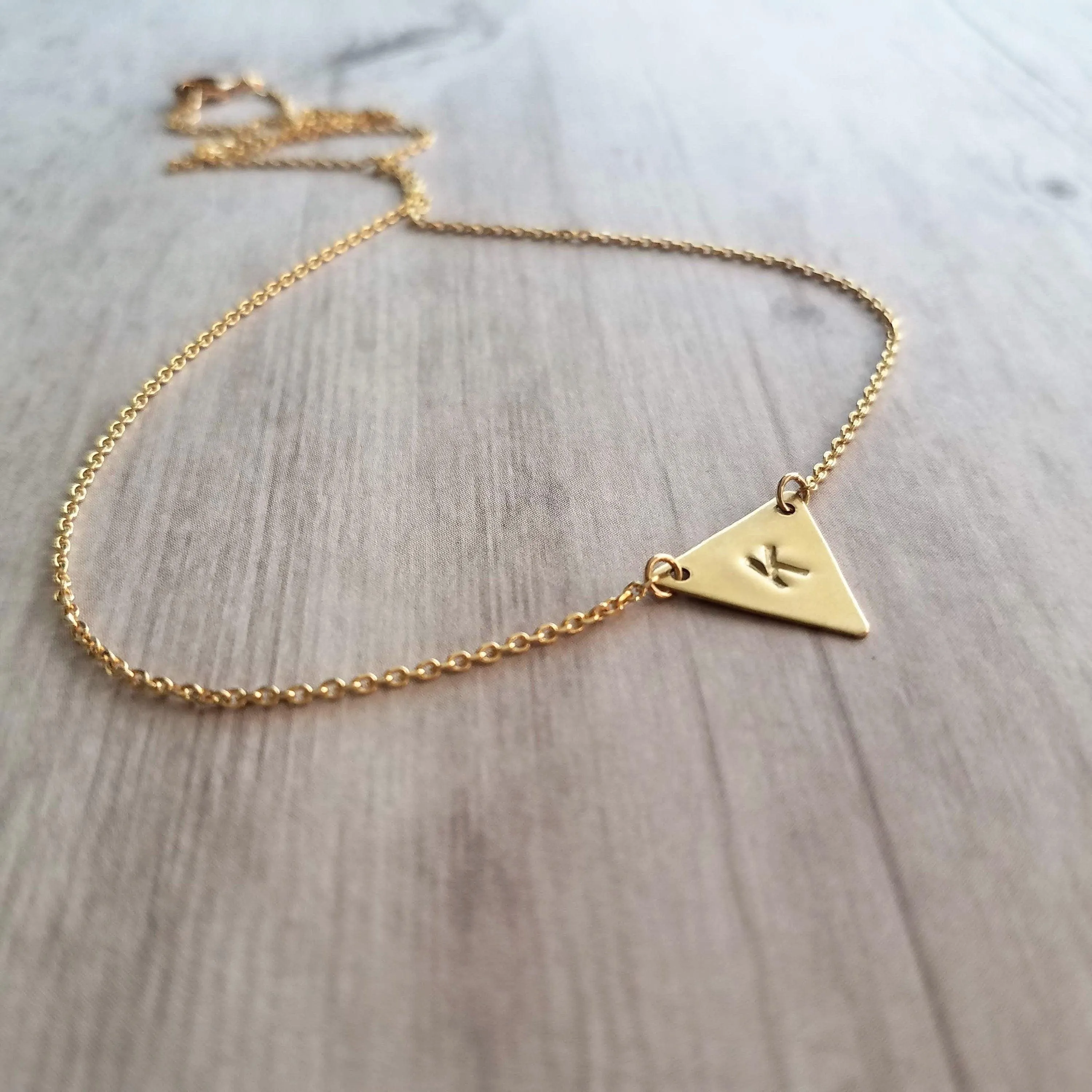 Gold Triangle Necklace, gold initial necklace, personalized necklace, flag necklace, small gold triangle, gold letter pendant delicate chain