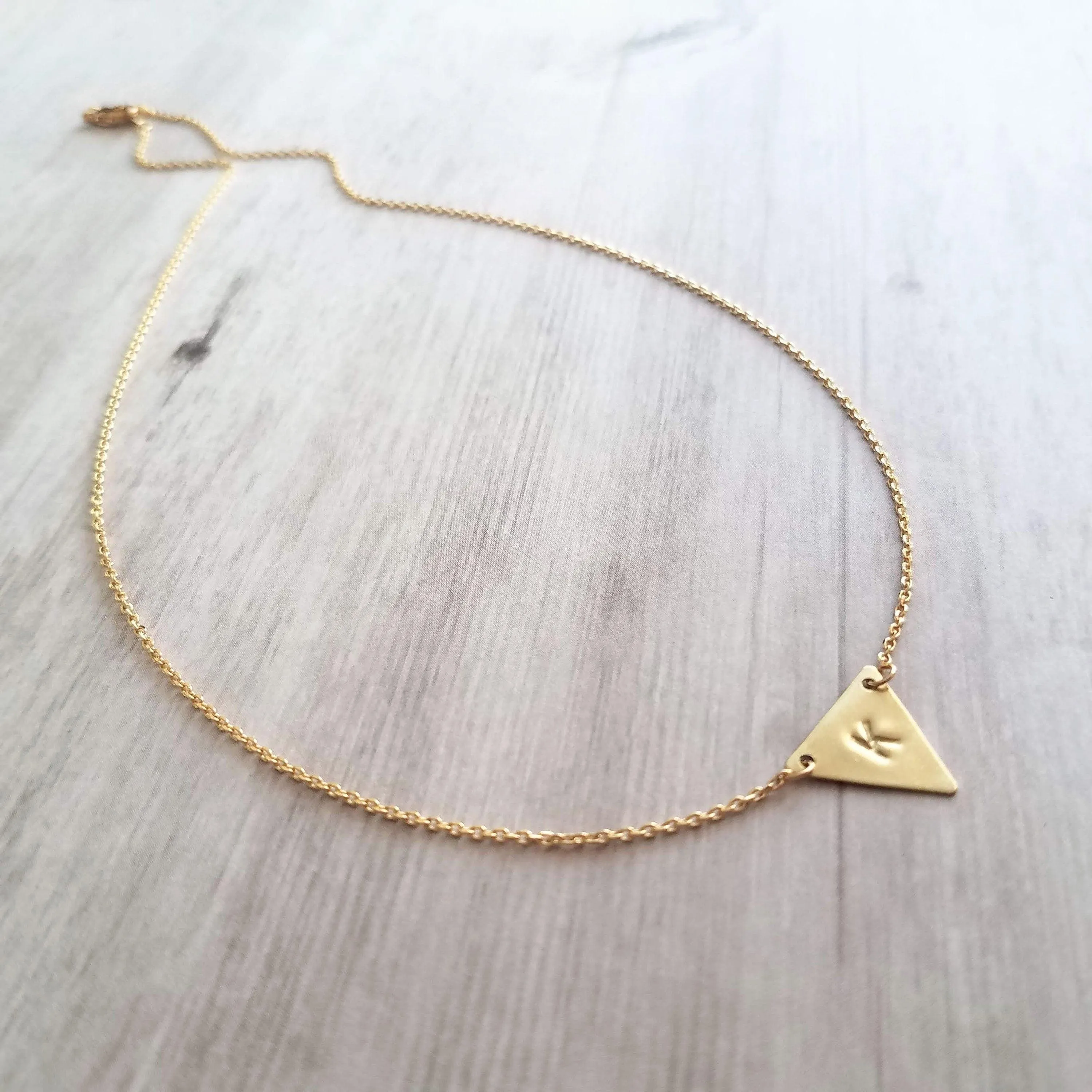 Gold Triangle Necklace, gold initial necklace, personalized necklace, flag necklace, small gold triangle, gold letter pendant delicate chain