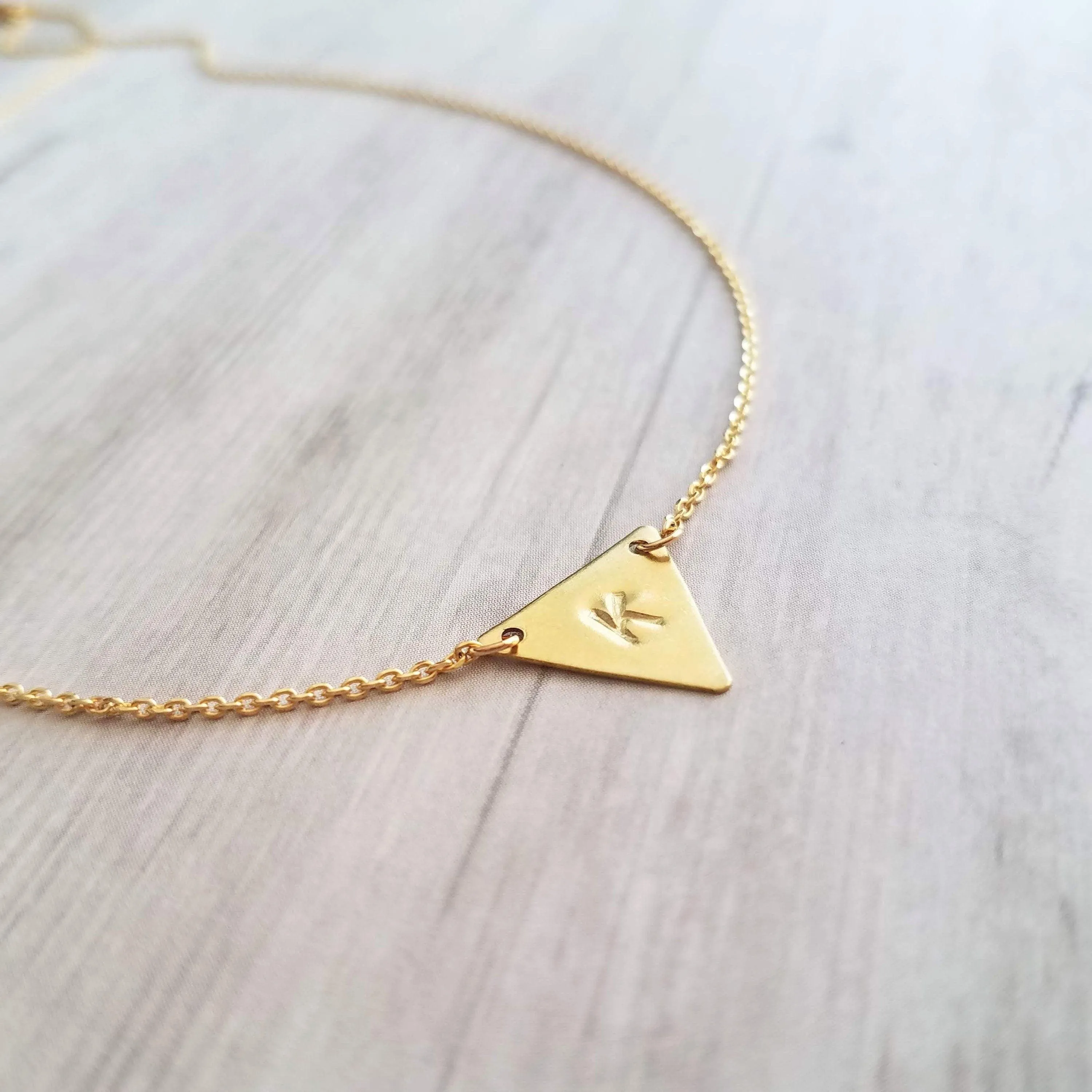 Gold Triangle Necklace, gold initial necklace, personalized necklace, flag necklace, small gold triangle, gold letter pendant delicate chain