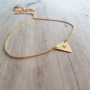 Gold Triangle Necklace, gold initial necklace, personalized necklace, flag necklace, small gold triangle, gold letter pendant delicate chain