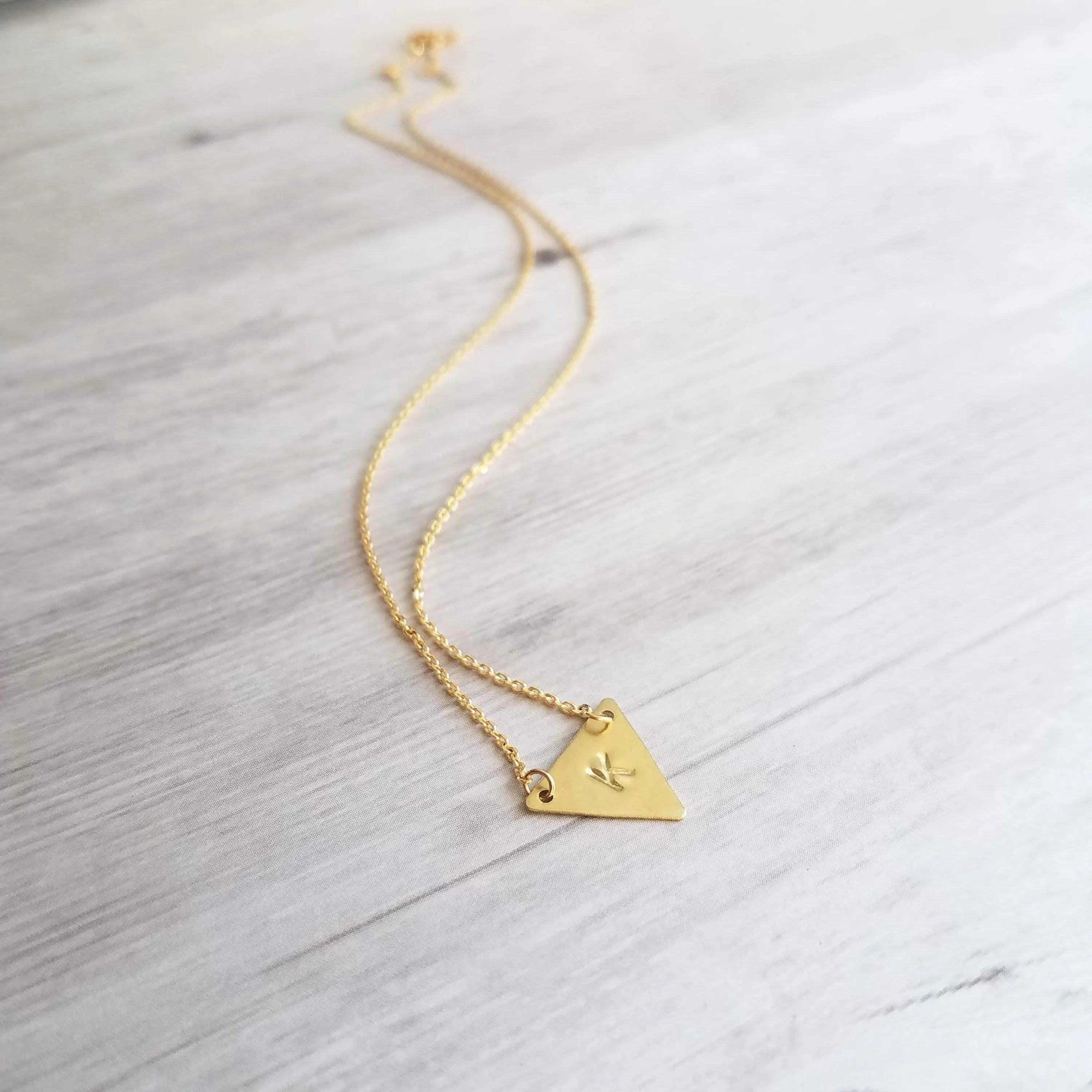 Gold Triangle Necklace, gold initial necklace, personalized necklace, flag necklace, small gold triangle, gold letter pendant delicate chain