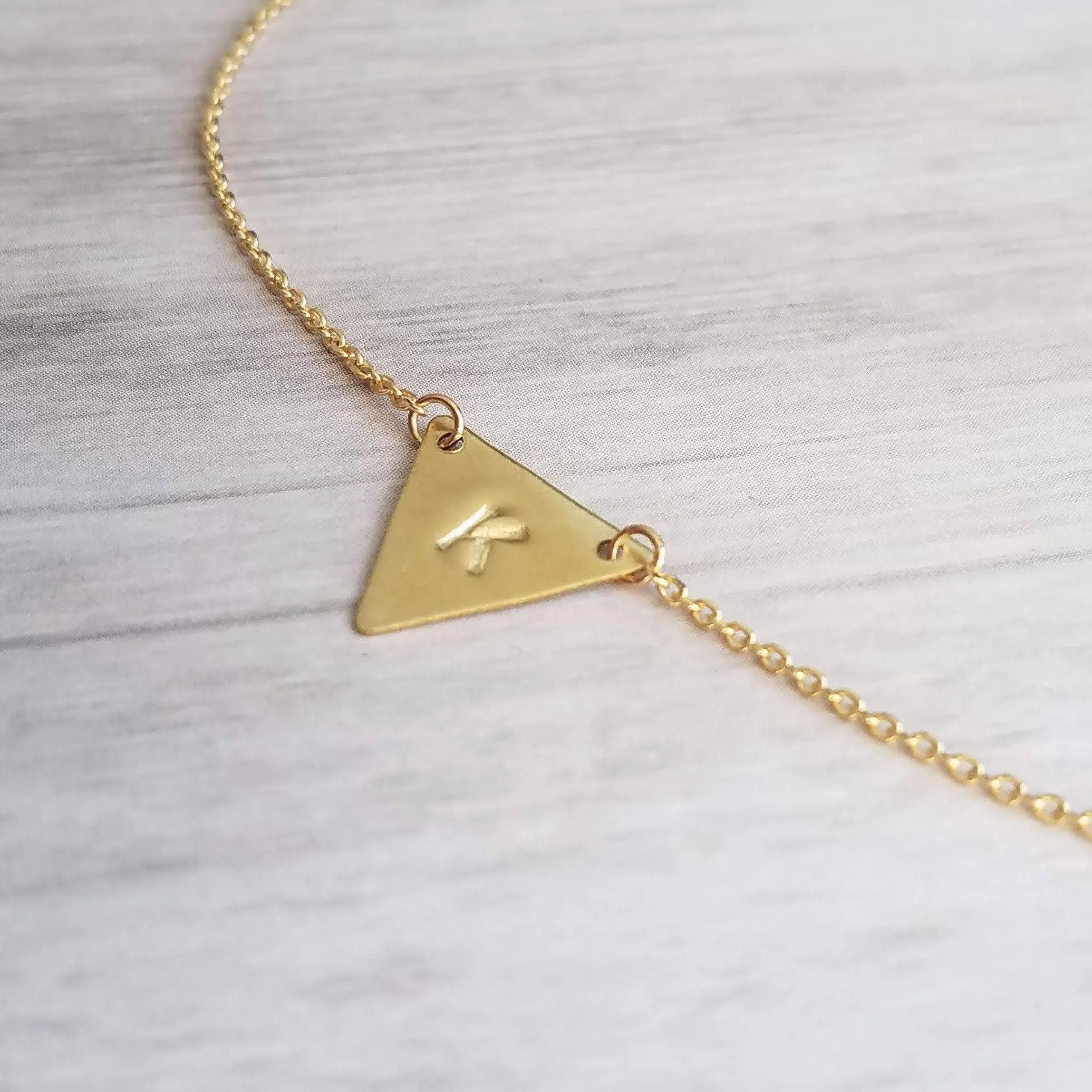 Gold Triangle Necklace, gold initial necklace, personalized necklace, flag necklace, small gold triangle, gold letter pendant delicate chain