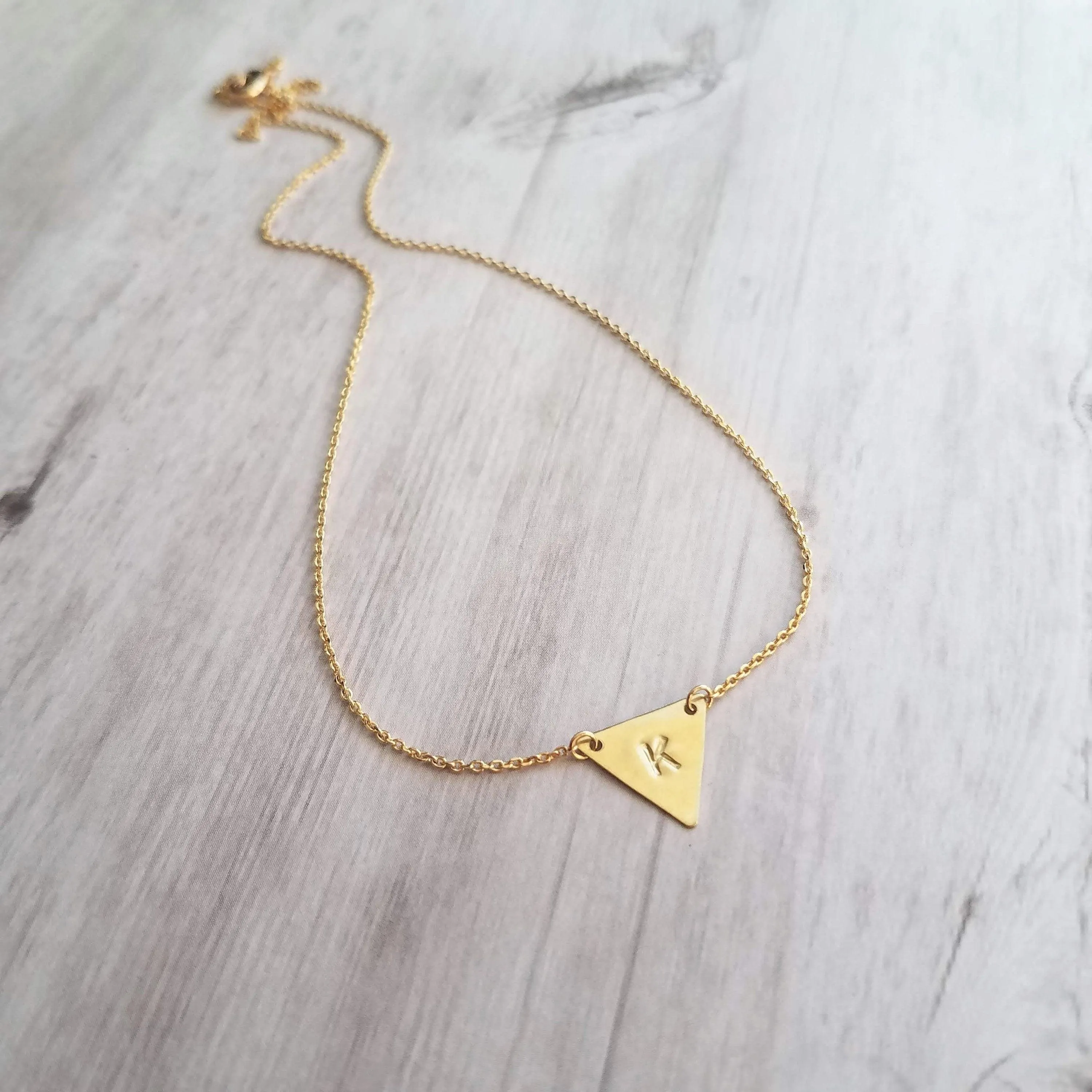 Gold Triangle Necklace, gold initial necklace, personalized necklace, flag necklace, small gold triangle, gold letter pendant delicate chain