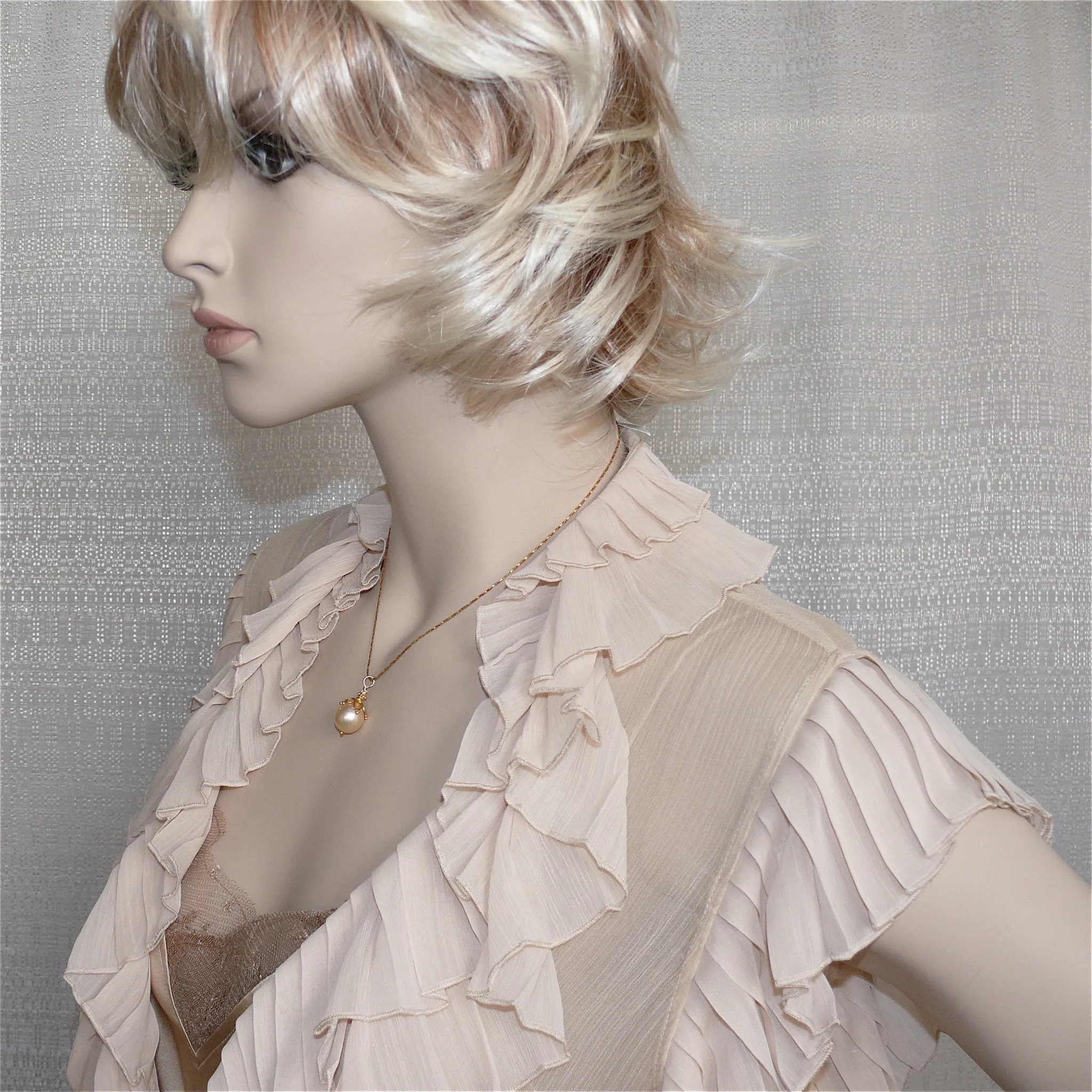 Golden-Peach Plump Pear Pearl Necklace by Arpaia