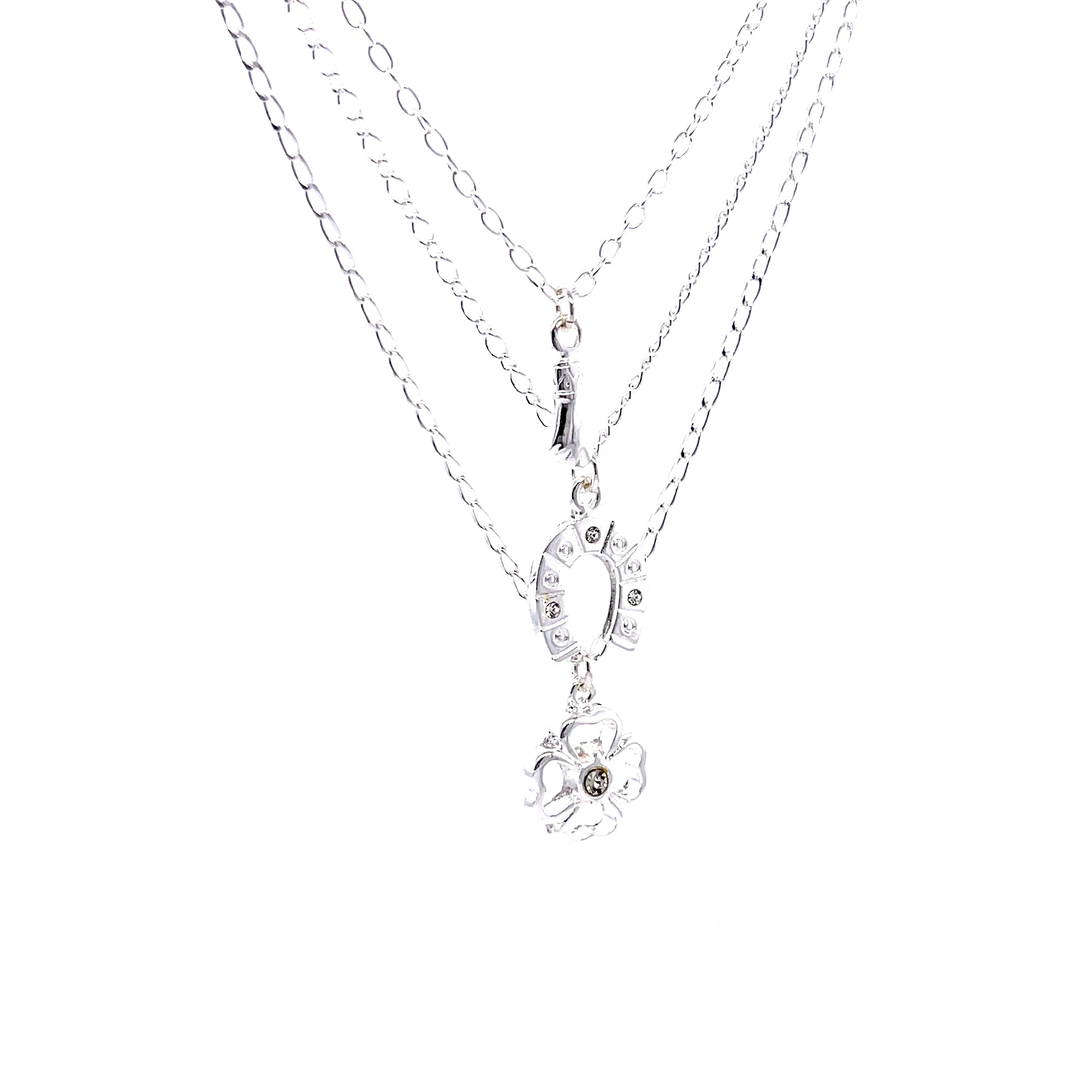 Good Luck Charms Pendant Stacked Necklace 17 inches Silver Plated